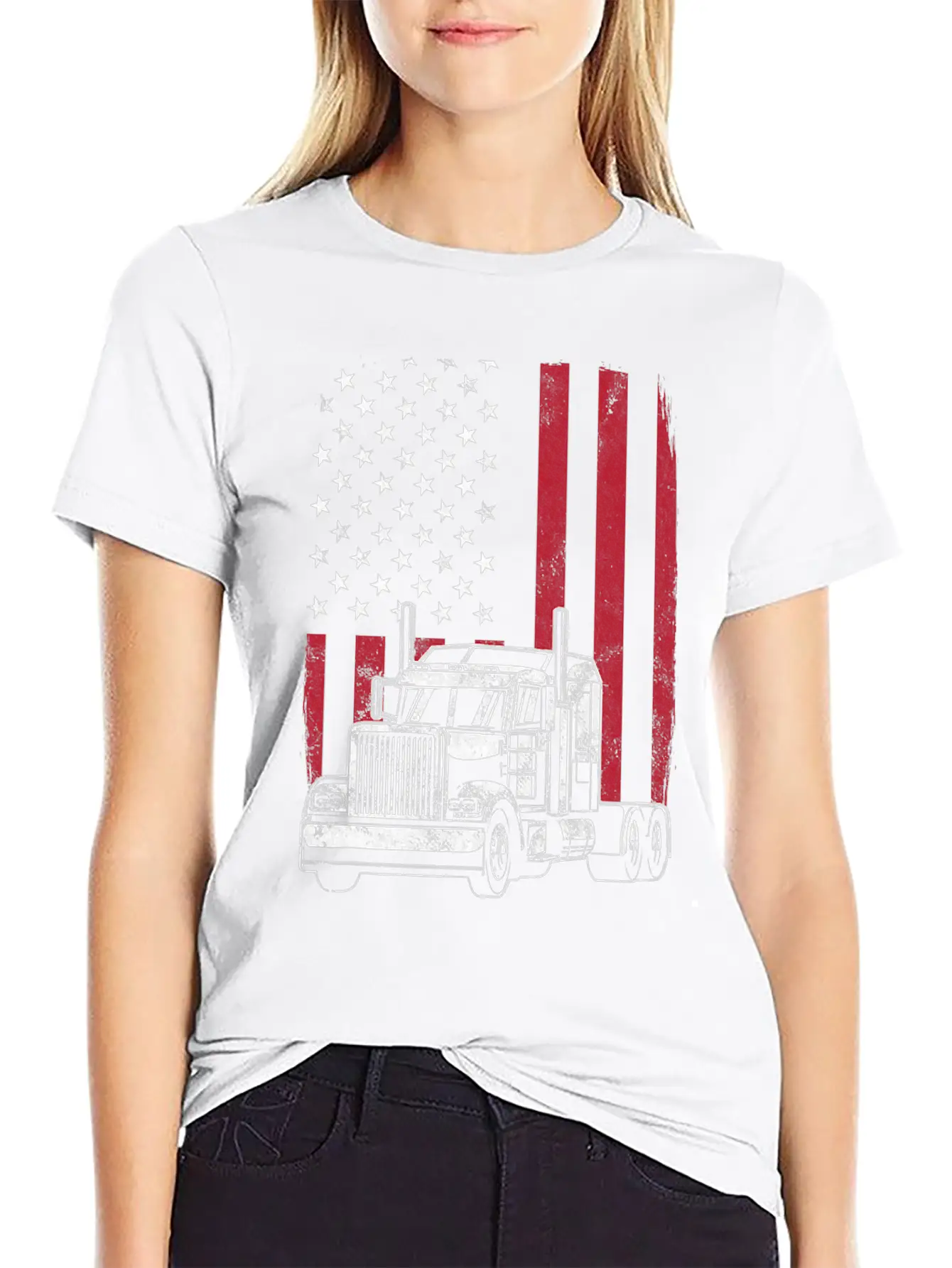 Vintage Trucker USA American Flag Truck Driver Lightweight Cotton T-Shirt – Daily Comfort Graphic Shirt
