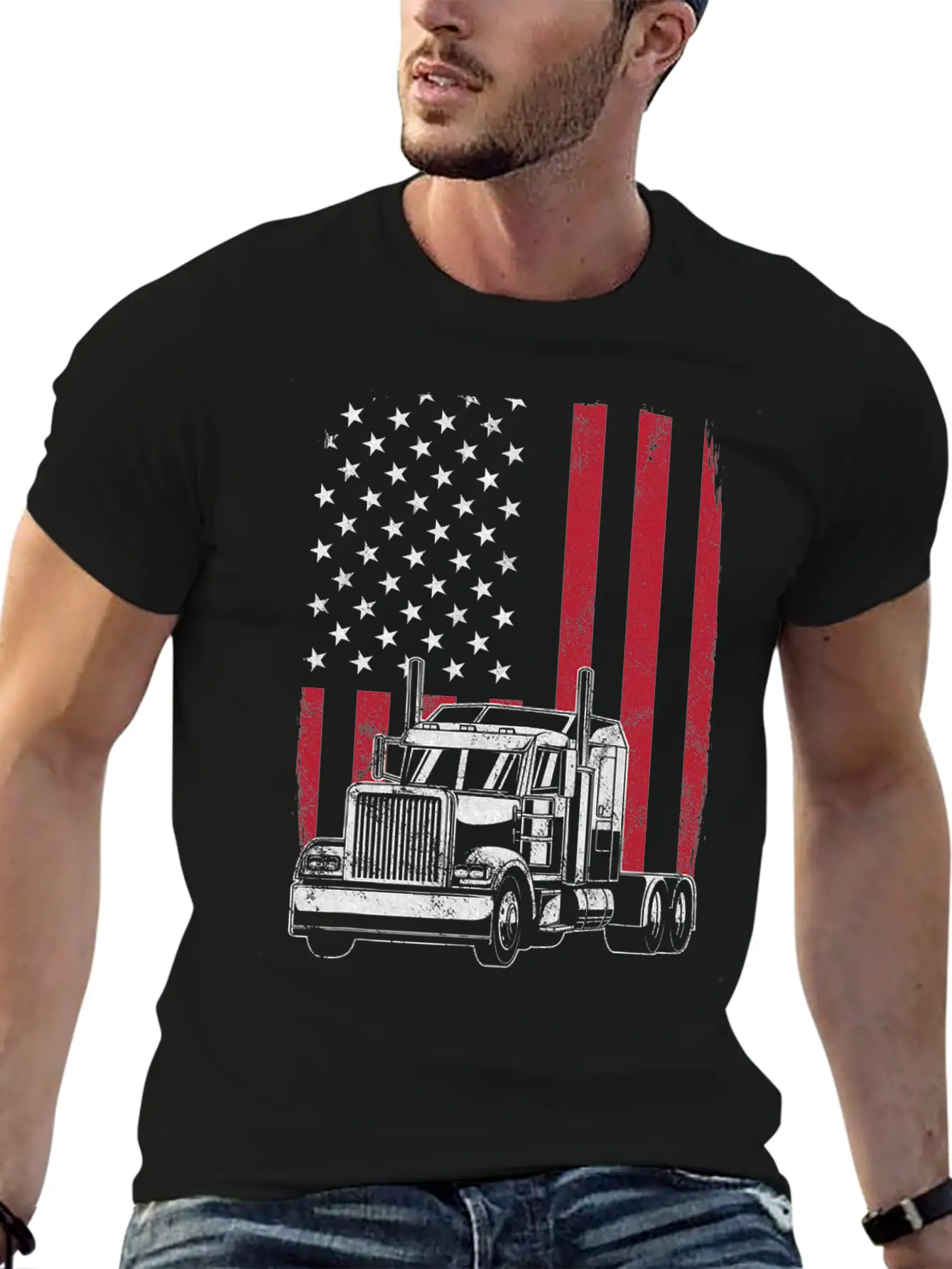 Vintage Trucker USA American Flag Truck Driver Lightweight Cotton T-Shirt – Daily Comfort Graphic Shirt