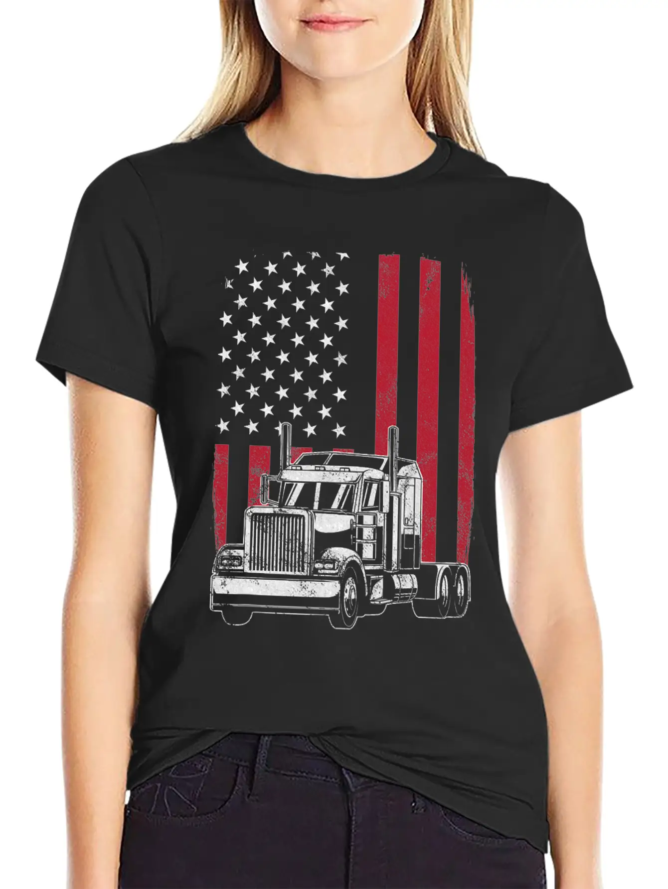 Vintage Trucker USA American Flag Truck Driver Lightweight Cotton T-Shirt – Daily Comfort Graphic Shirt