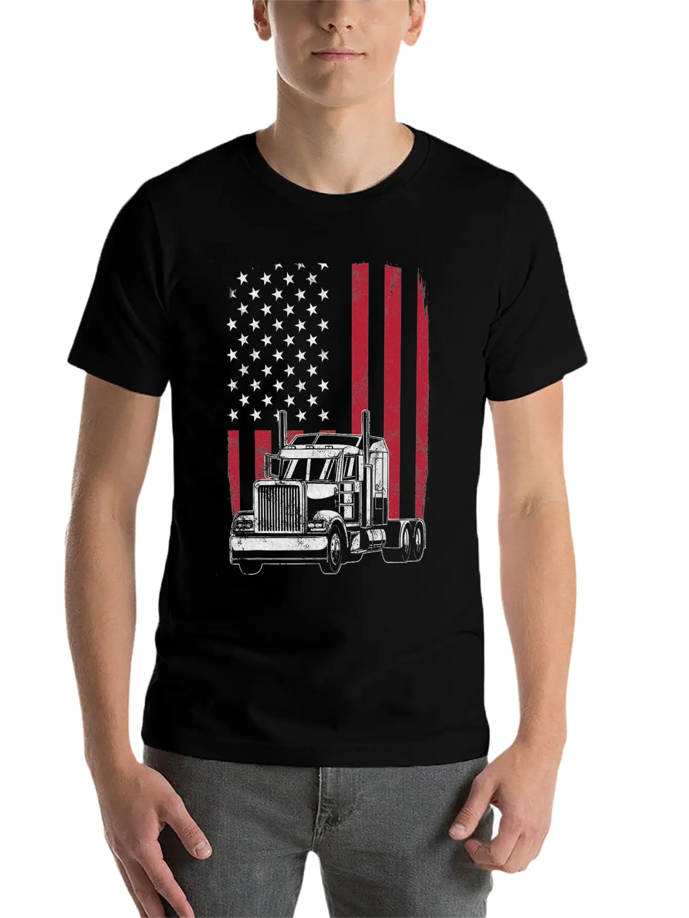 Vintage Trucker USA American Flag Truck Driver Lightweight Cotton T-Shirt – Daily Comfort Graphic Shirt