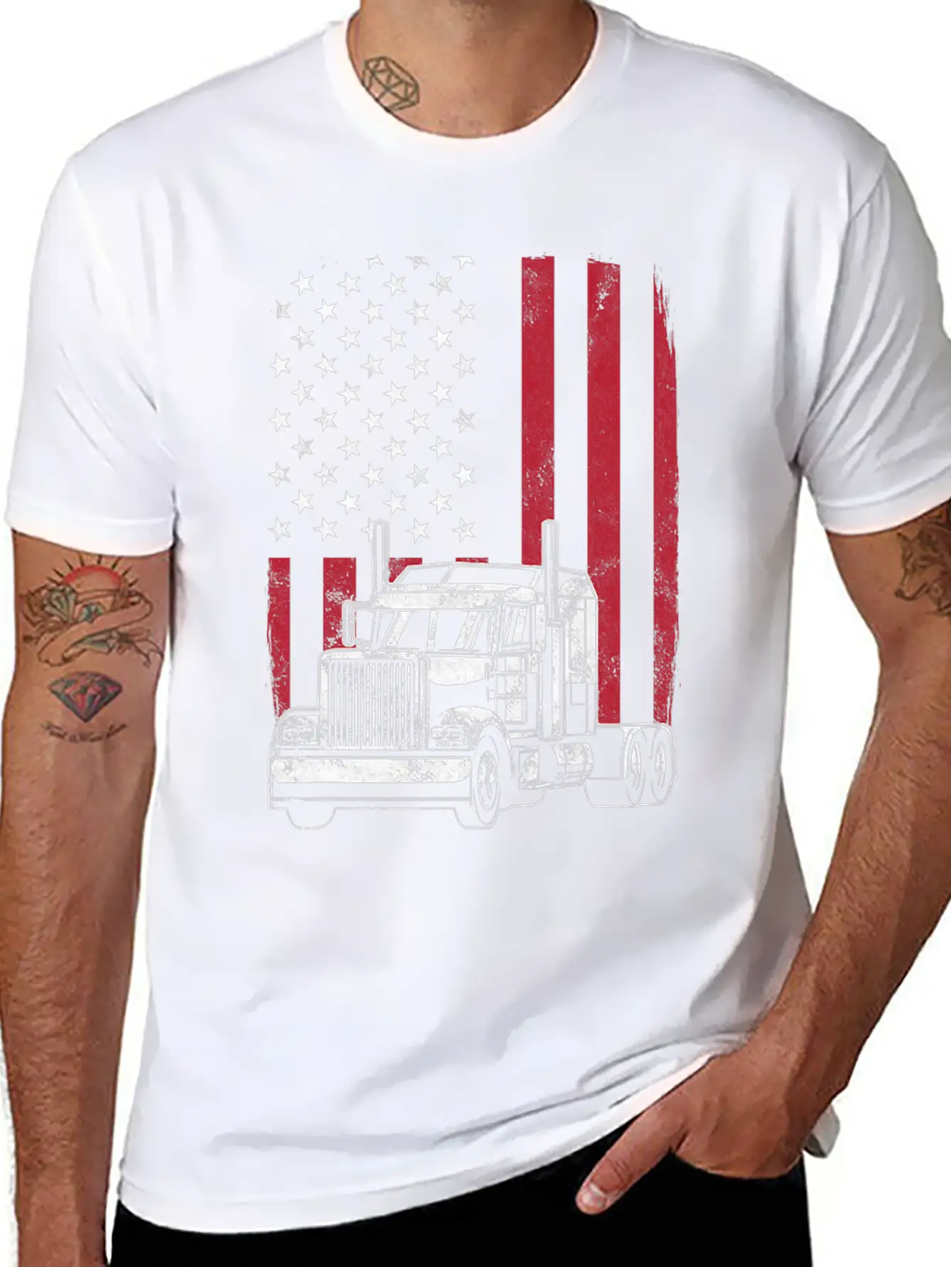 Vintage Trucker USA American Flag Truck Driver Lightweight Cotton T-Shirt – Daily Comfort Graphic Shirt