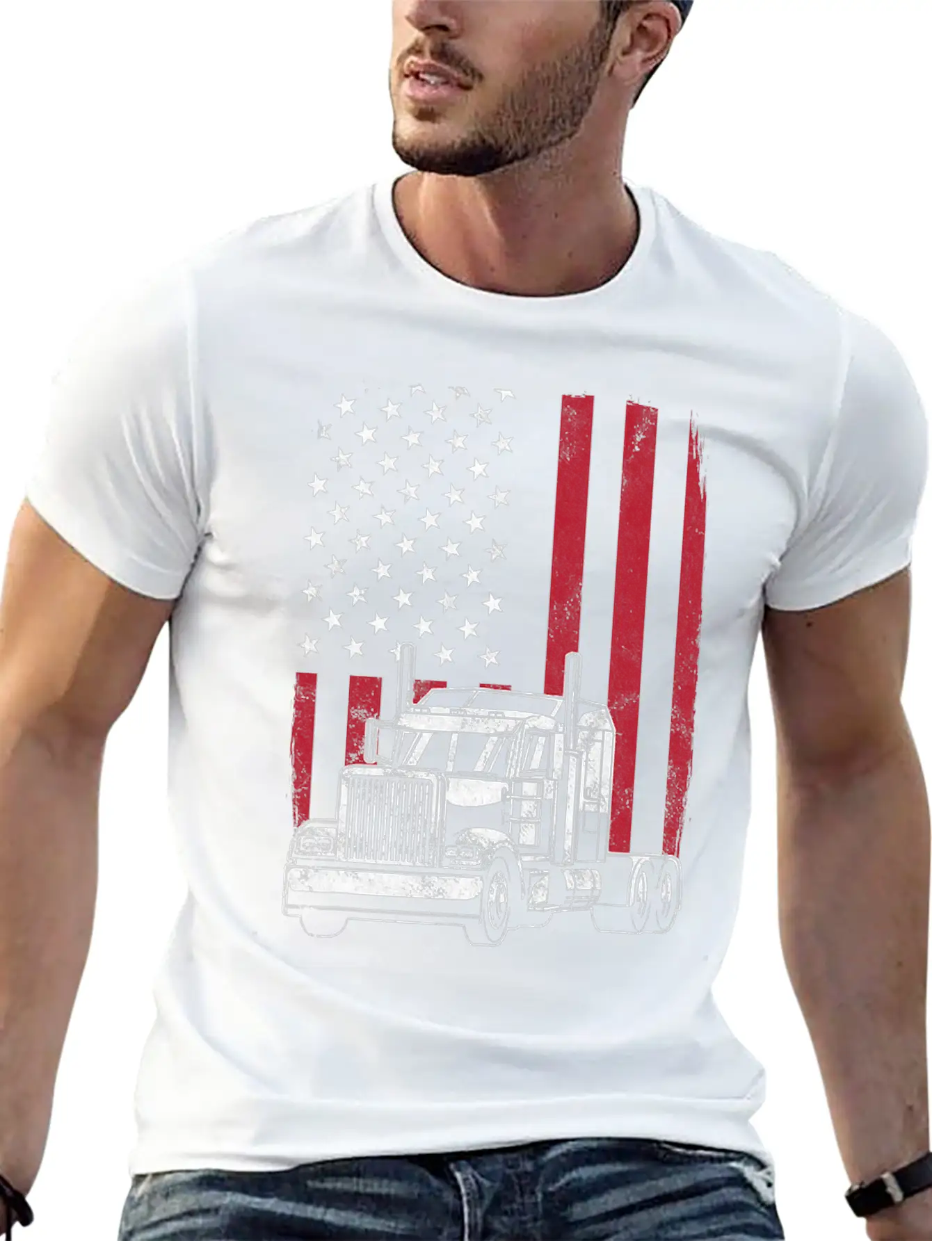 Vintage Trucker USA American Flag Truck Driver Lightweight Cotton T-Shirt – Daily Comfort Graphic Shirt