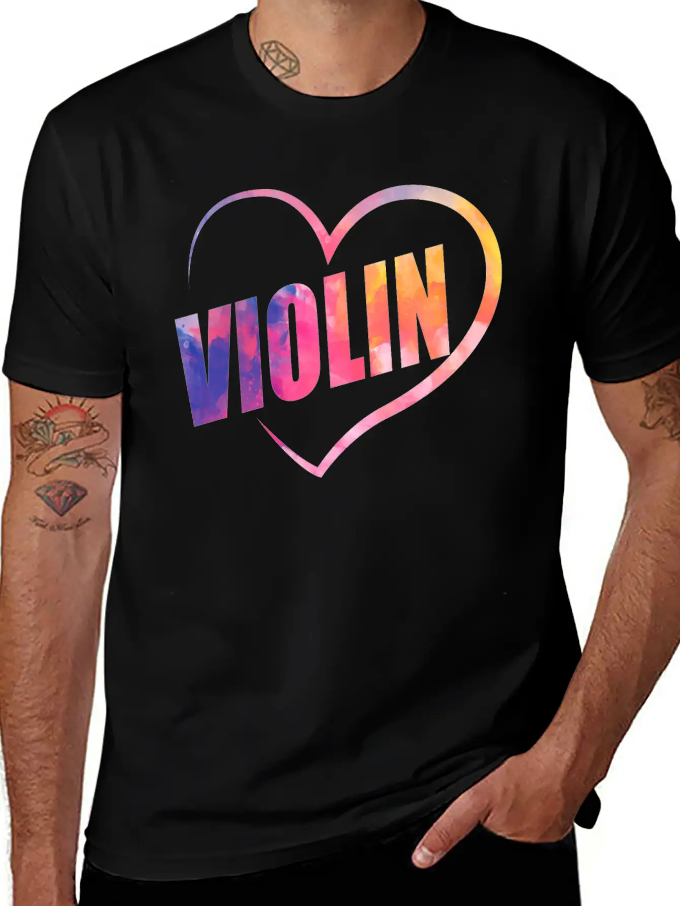 Violin Violinist Heart Watercolor Lightweight Cotton T-Shirt – Daily Comfort Graphic Shirt