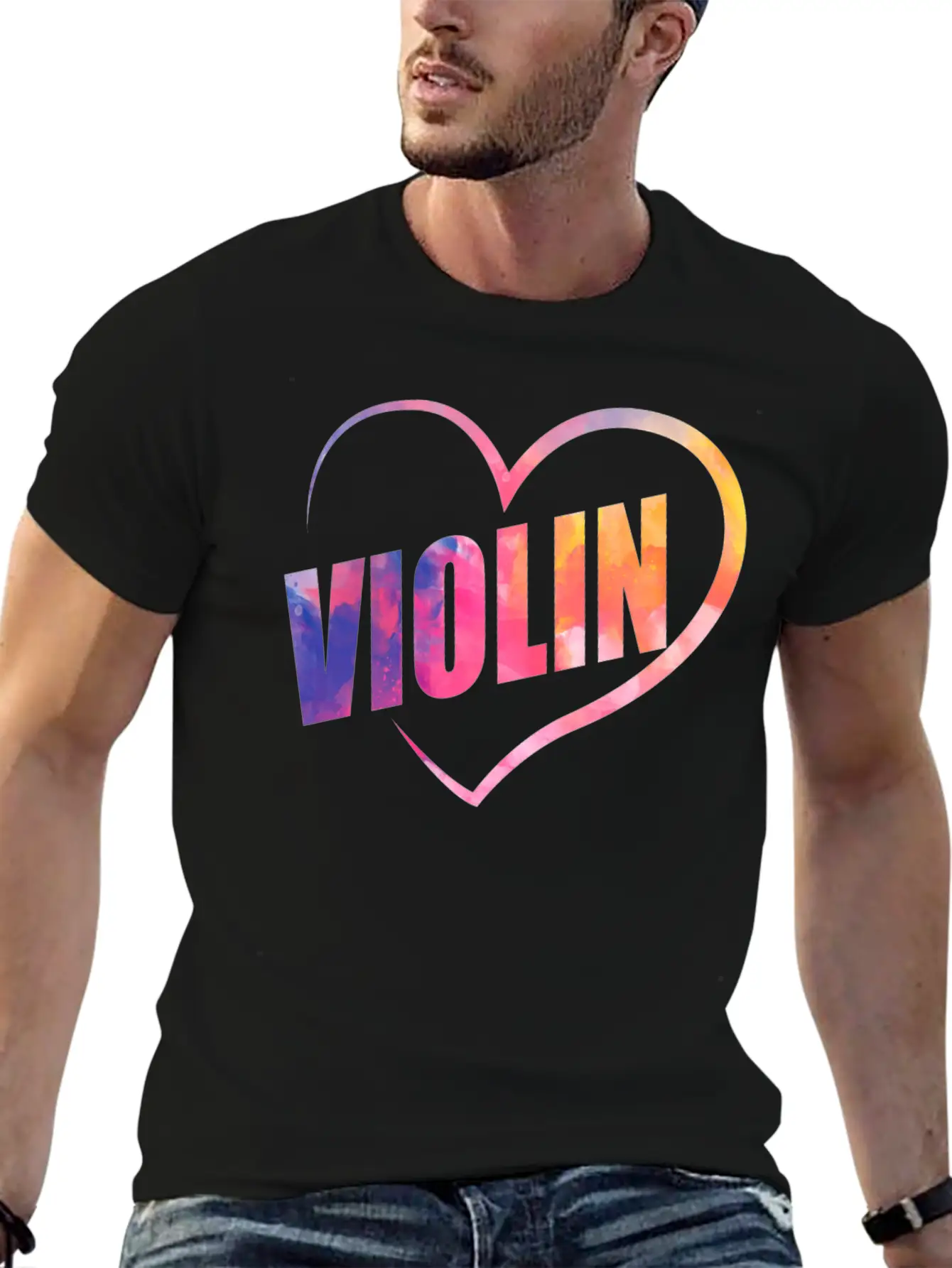 Violin Violinist Heart Watercolor Lightweight Cotton T-Shirt – Daily Comfort Graphic Shirt