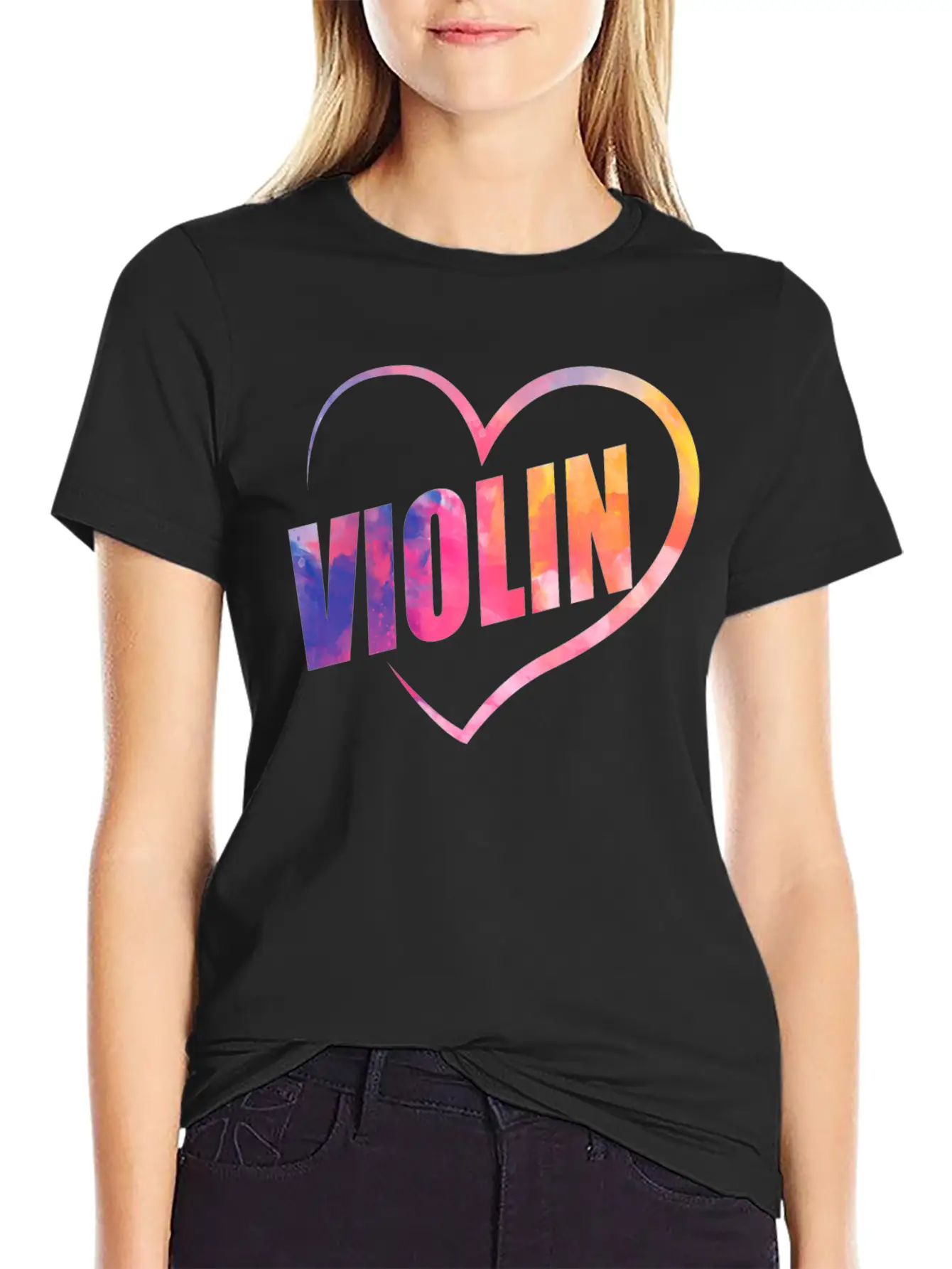 Violin Violinist Heart Watercolor Lightweight Cotton T-Shirt – Daily Comfort Graphic Shirt