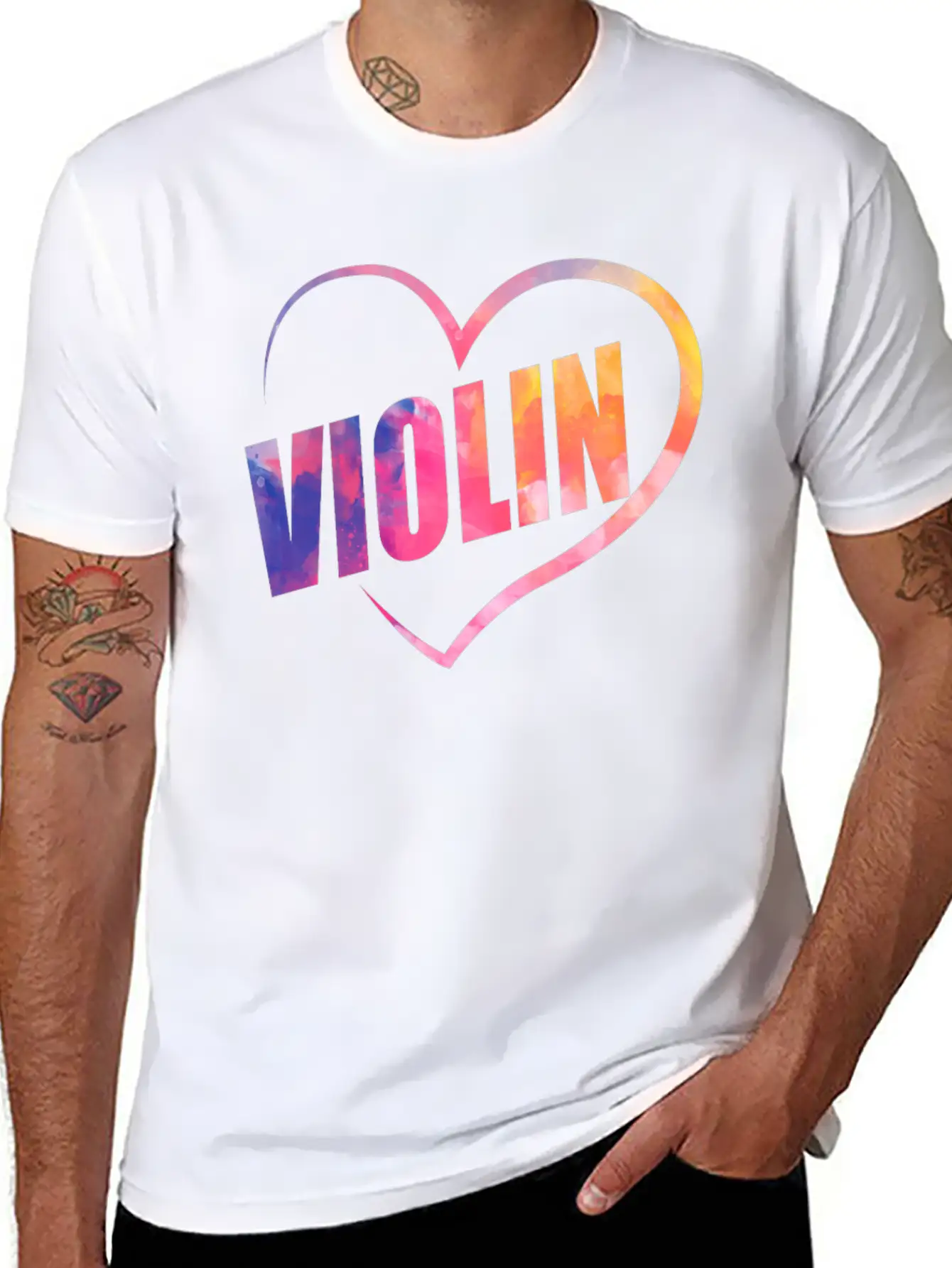 Violin Violinist Heart Watercolor Lightweight Cotton T-Shirt – Daily Comfort Graphic Shirt
