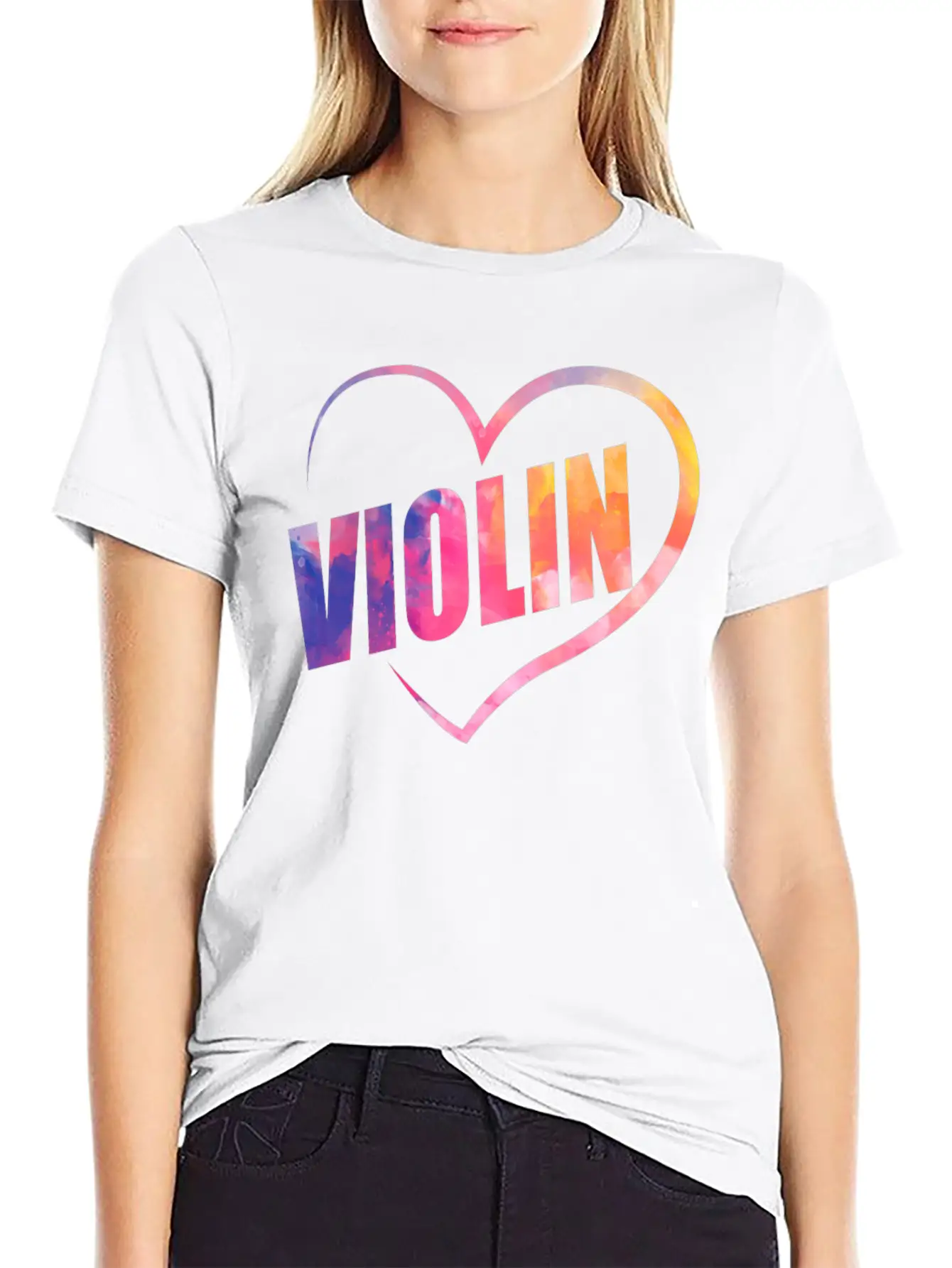 Violin Violinist Heart Watercolor Lightweight Cotton T-Shirt – Daily Comfort Graphic Shirt