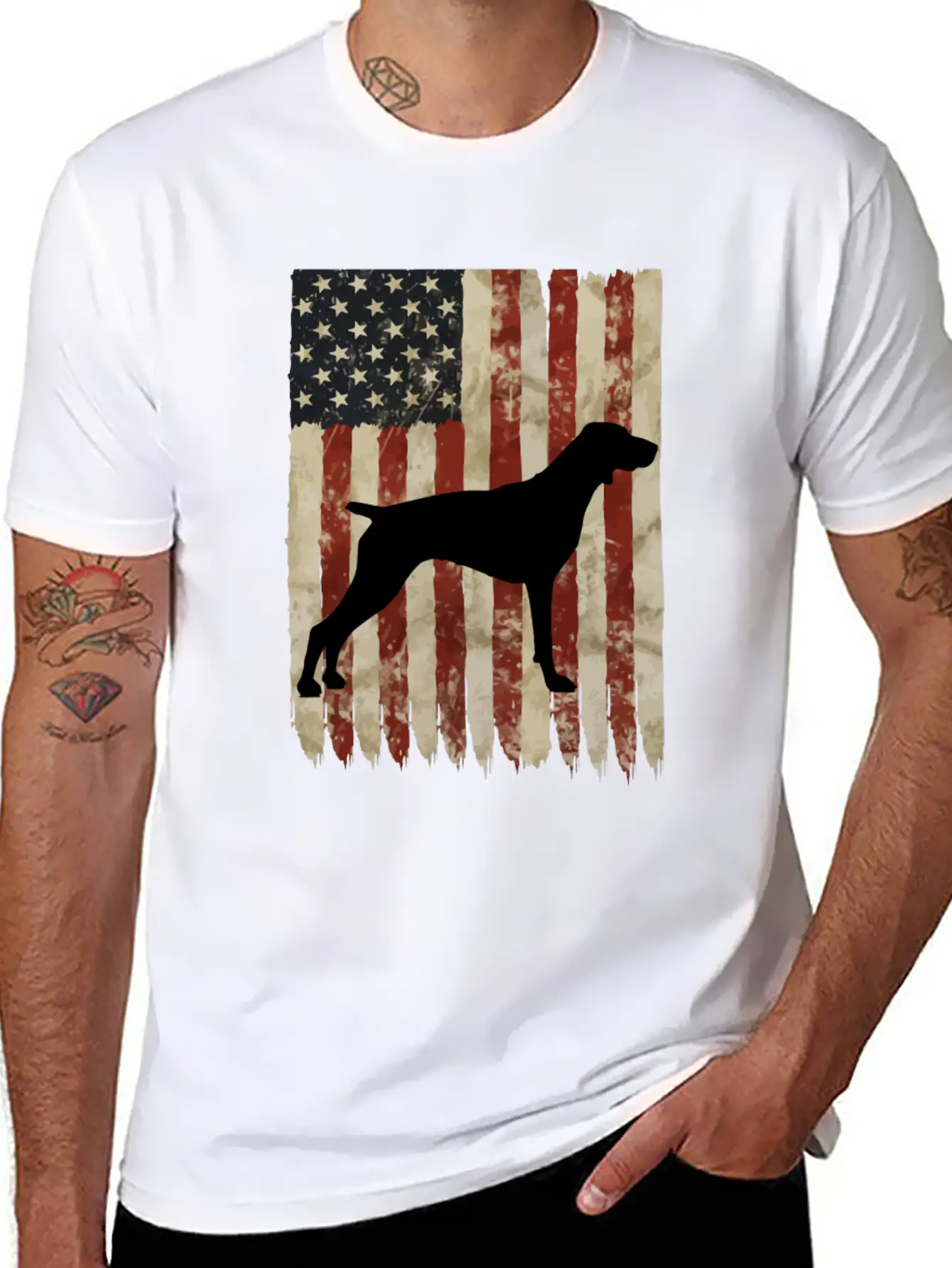 Vizsla Usa Flag Patriotic Dog Owner Gift Lightweight Cotton T-Shirt – Daily Comfort Graphic Shirt