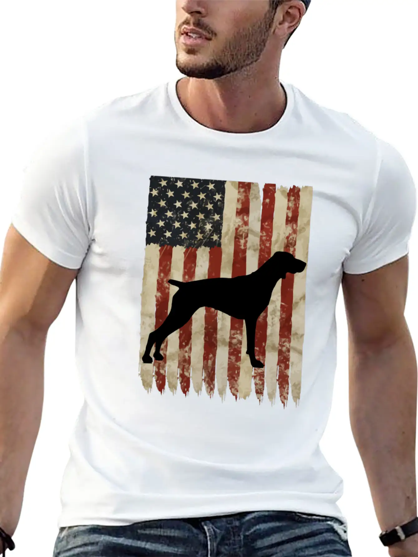 Vizsla Usa Flag Patriotic Dog Owner Gift Lightweight Cotton T-Shirt – Daily Comfort Graphic Shirt