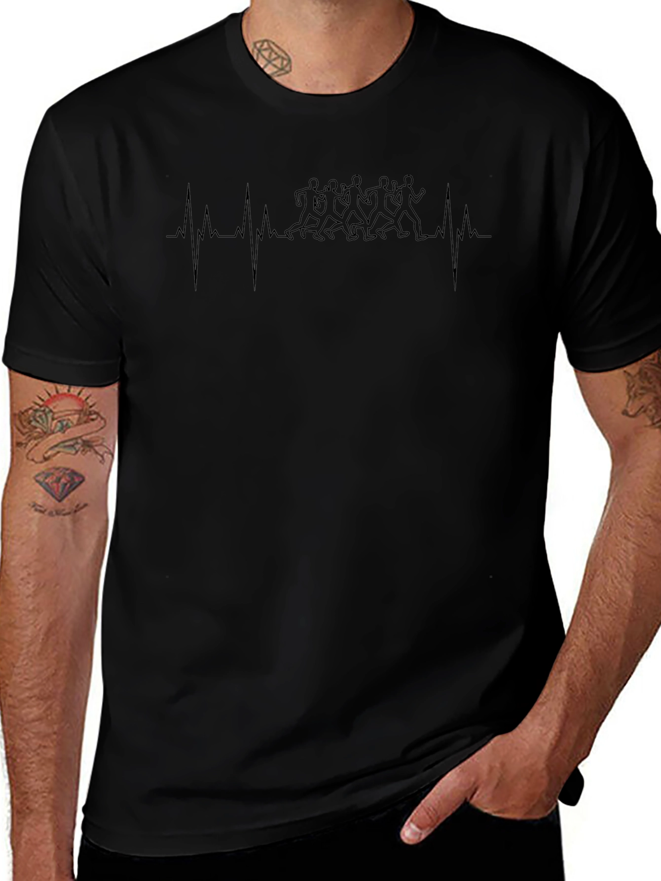 Runner Heartbeat T-Shirt - Black Graphic Tee