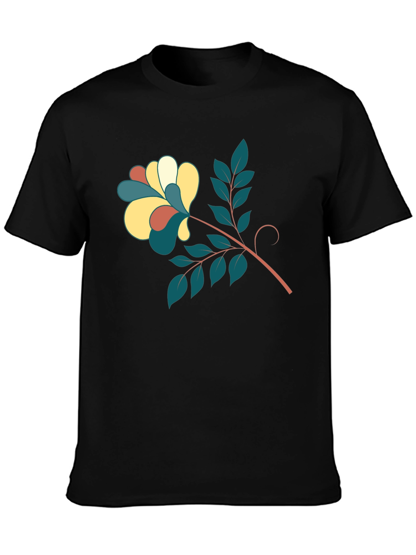 Stylish Black Tee with Floral Print