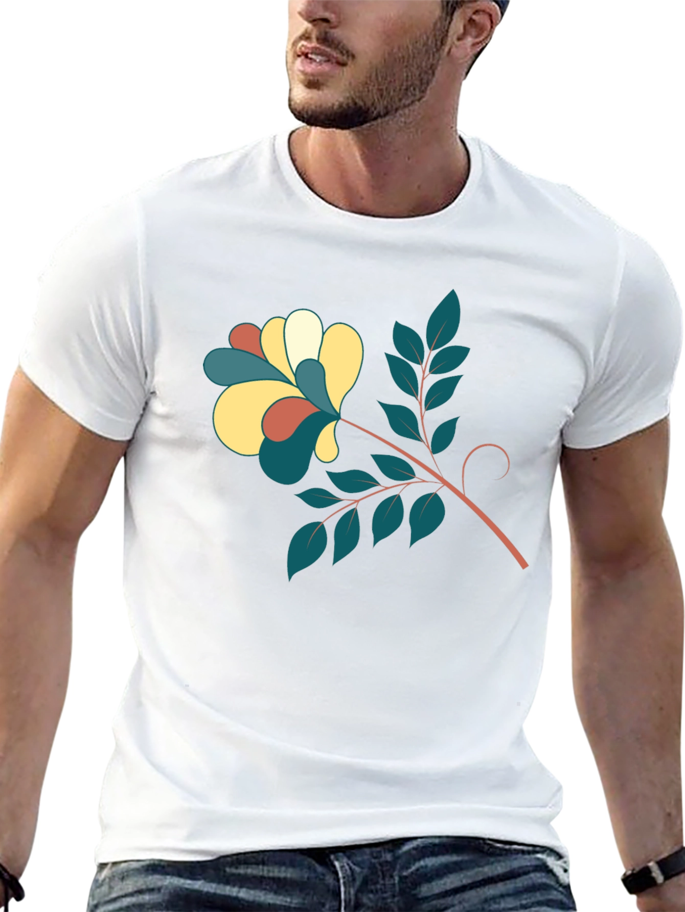 Stylish Black Tee with Floral Print