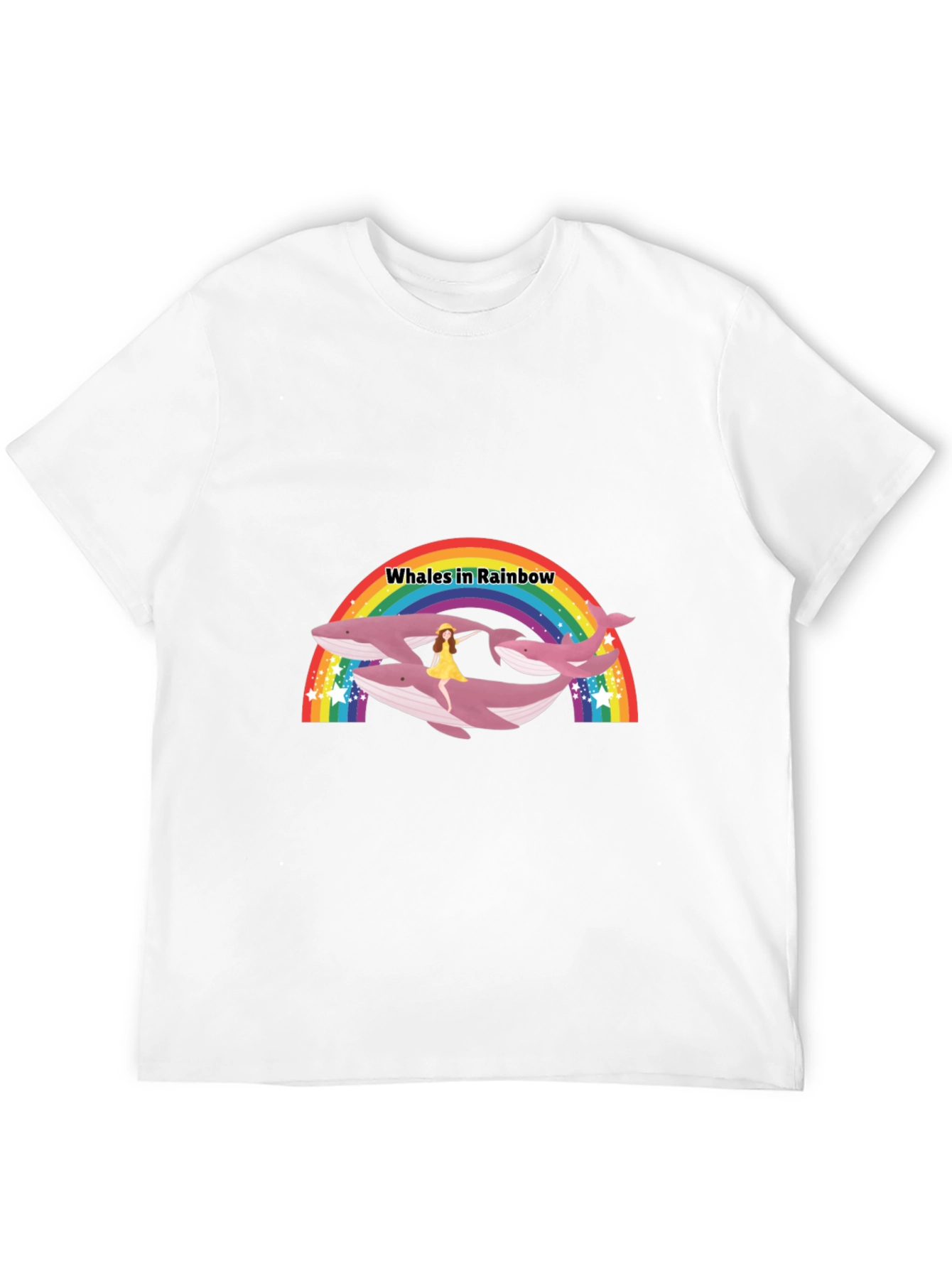 Whales in Rainbow Graphic Black T-Shirt
