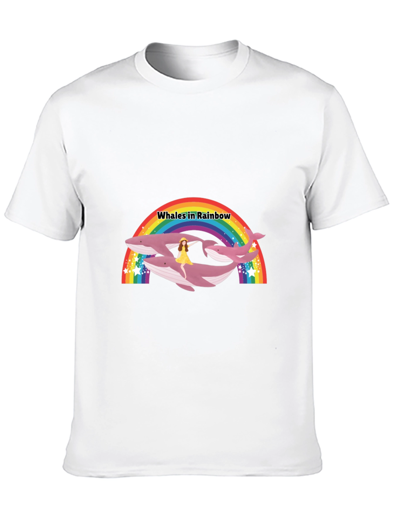 Whales in Rainbow Graphic Black T-Shirt