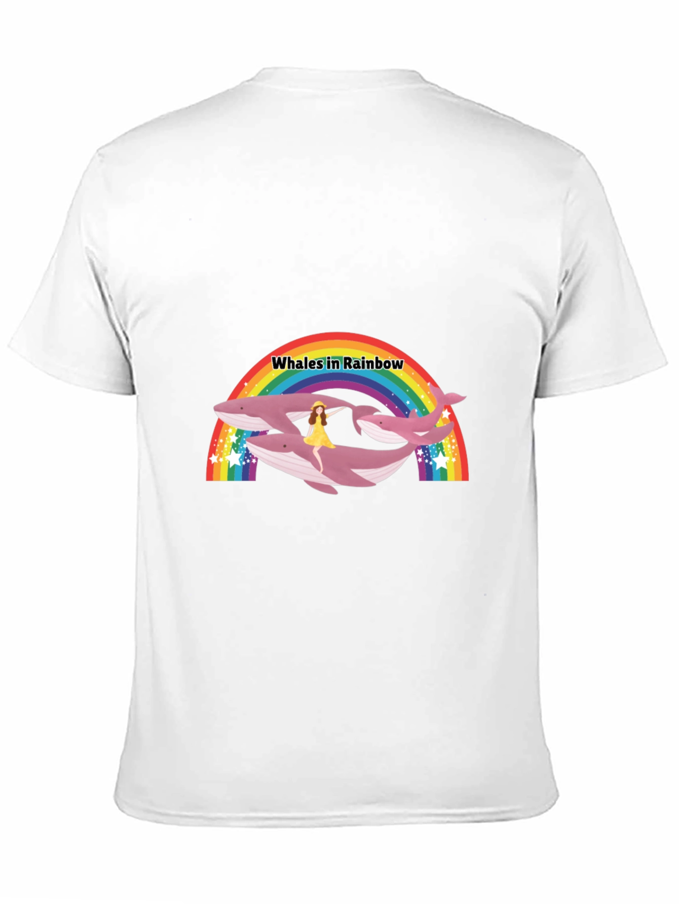 Whales in Rainbow Graphic Black T-Shirt