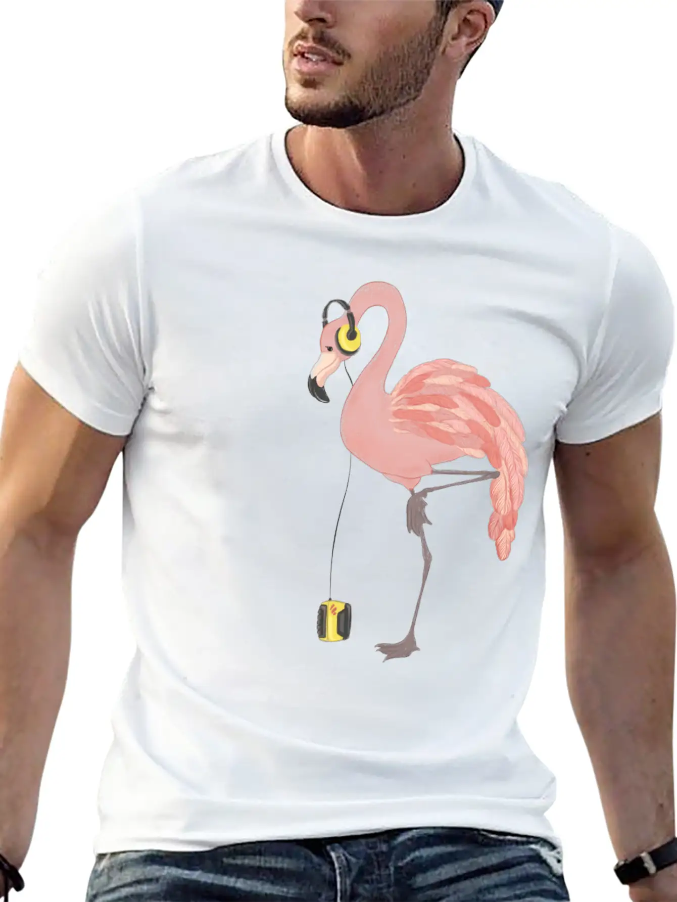 Walkman Flamingo Lightweight Cotton T-Shirt – Daily Comfort Graphic Shirt