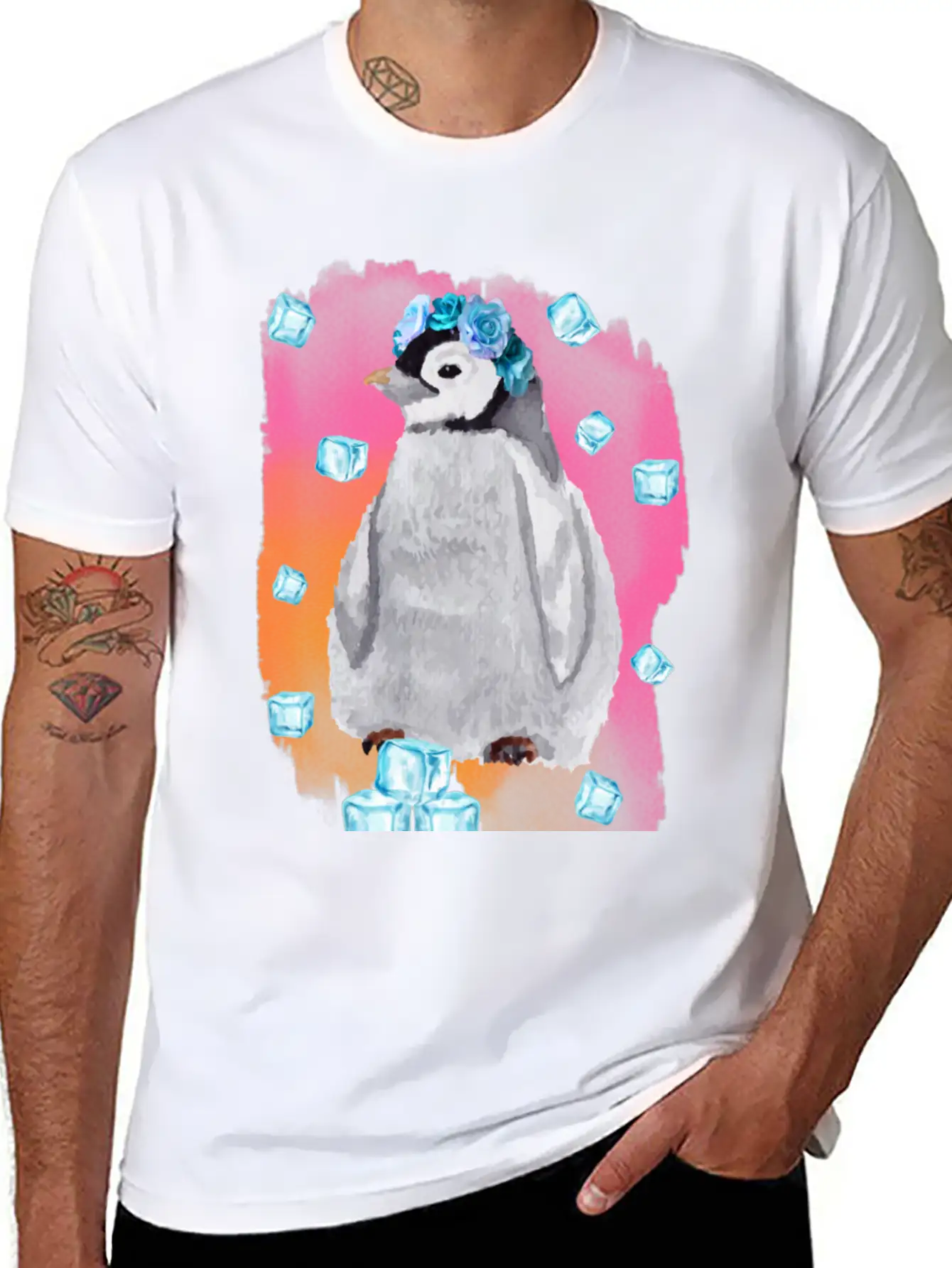 Watercolor Penguin Lightweight Cotton T-Shirt – Daily Comfort Graphic Shirt
