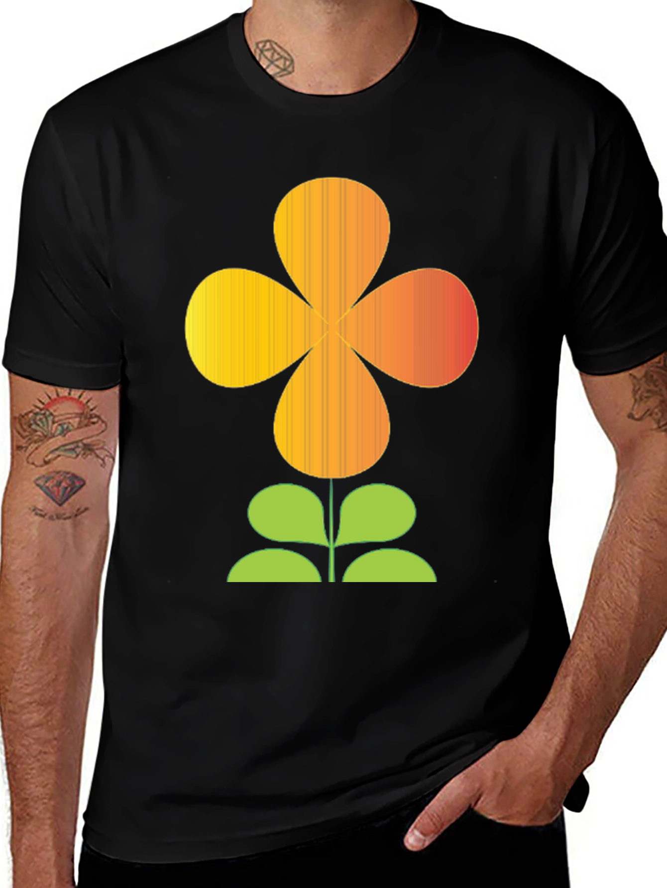 Retro Flower Power Graphic T-Shirt - Black