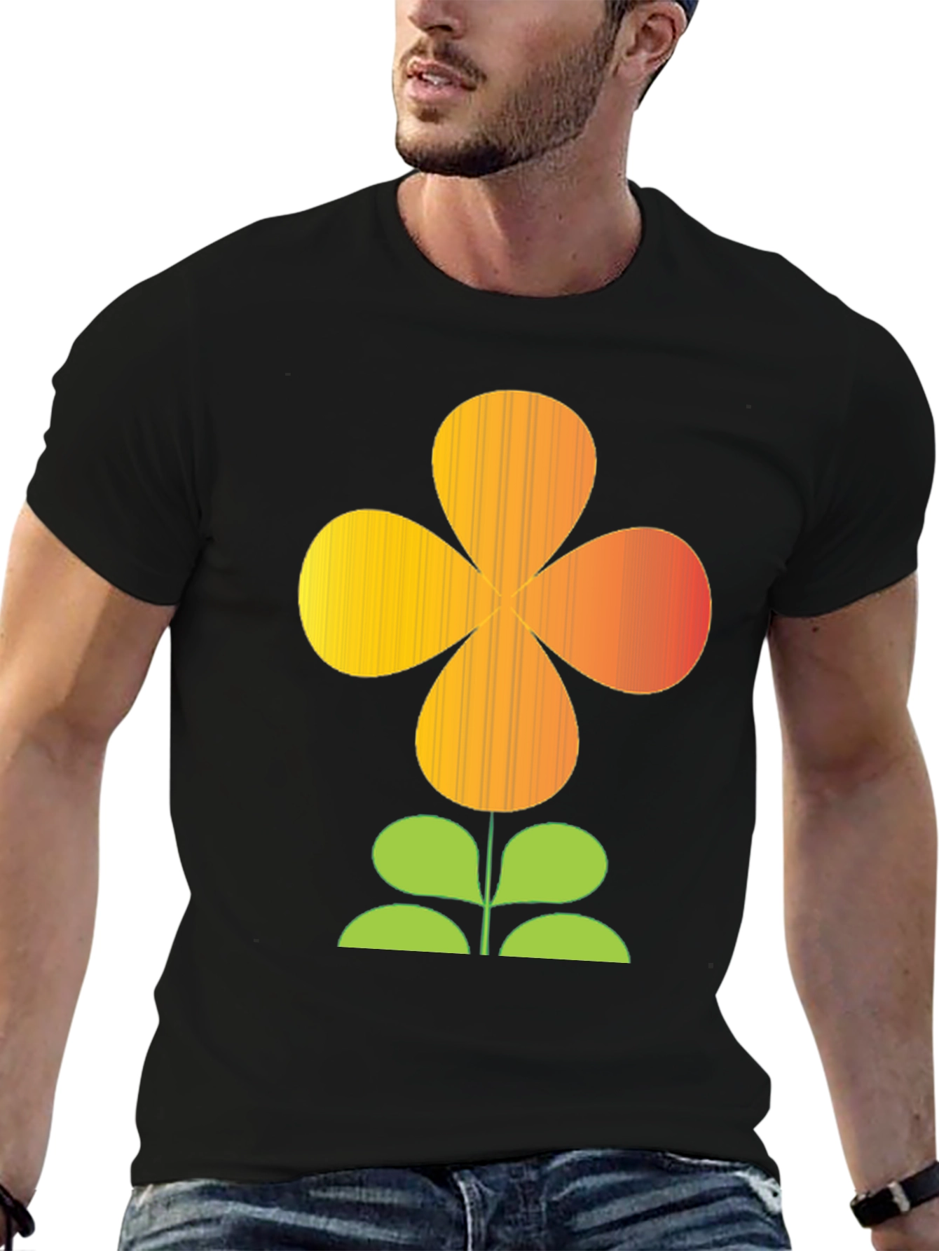 Retro Flower Power Graphic T-Shirt - Black
