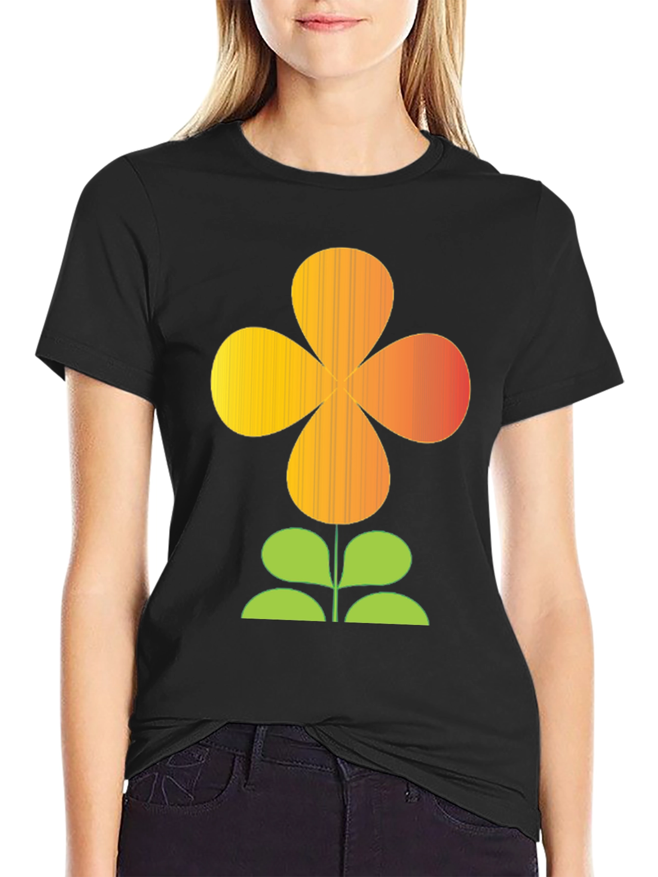 Retro Flower Power Graphic T-Shirt - Black