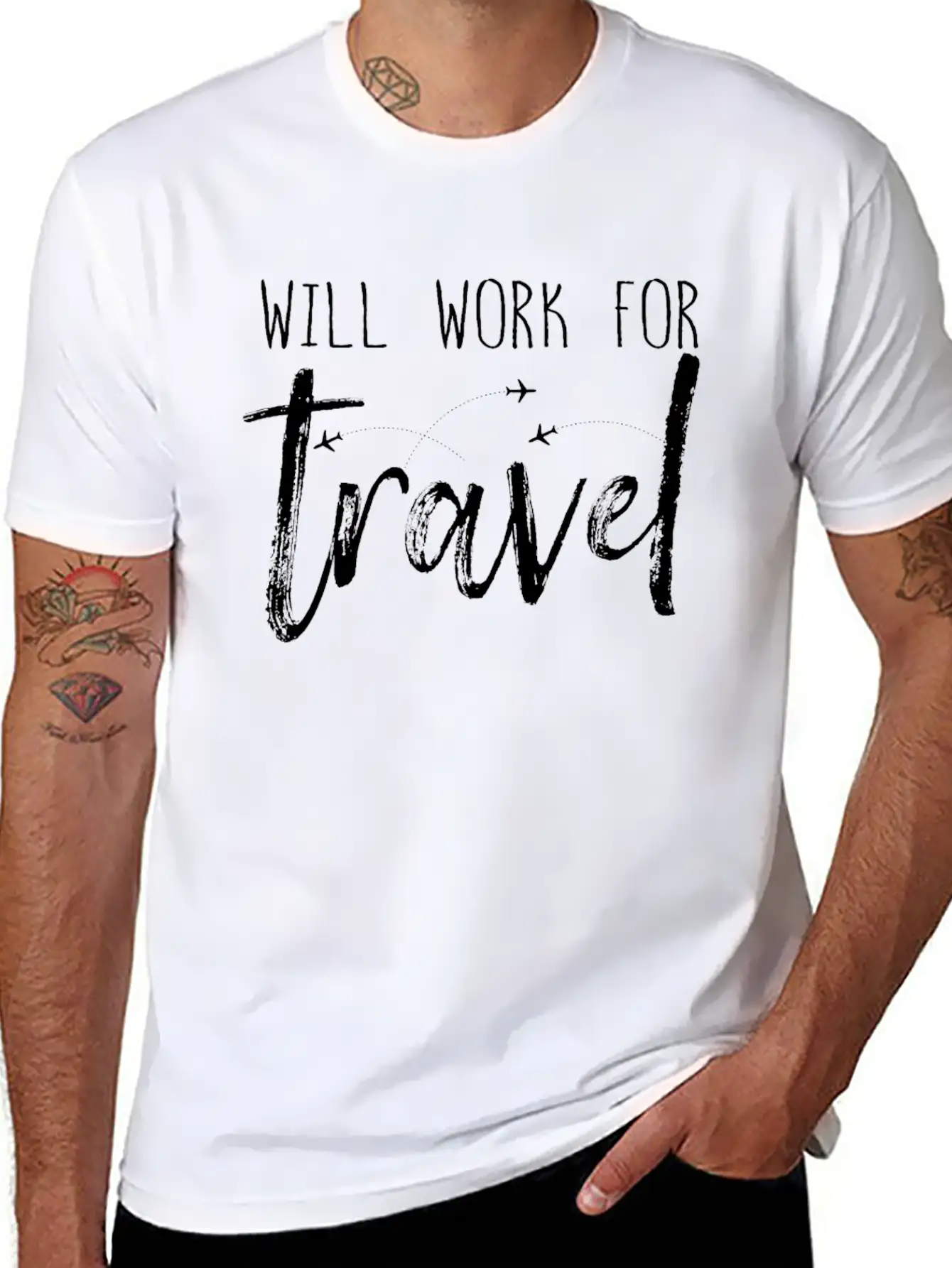 Will Work For Traveler Gift World Travel Lightweight Cotton T-Shirt – Daily Comfort Graphic Shirt