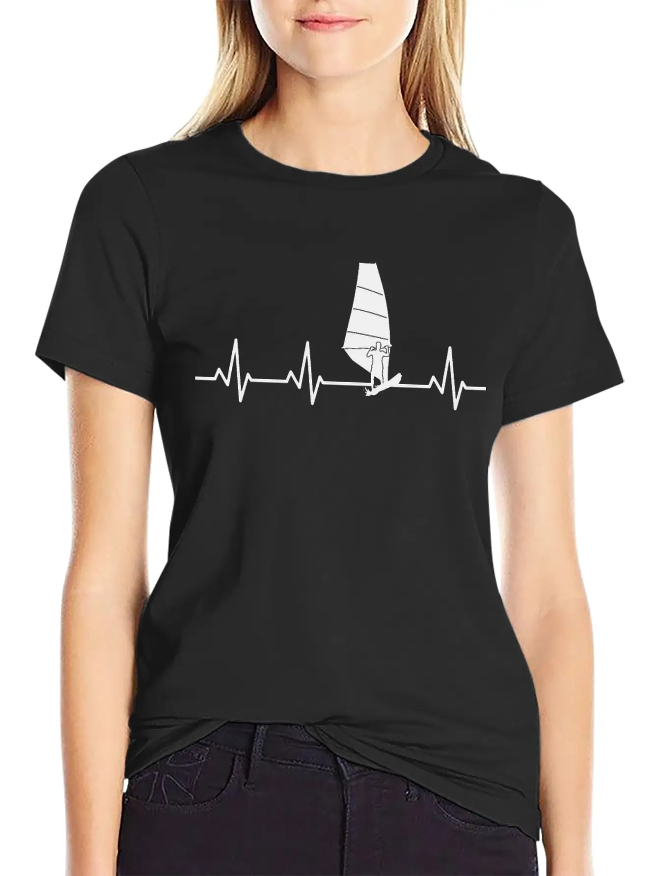 Windsurfer Pulse Line Lightweight Cotton T-Shirt – Daily Comfort Graphic Shirt