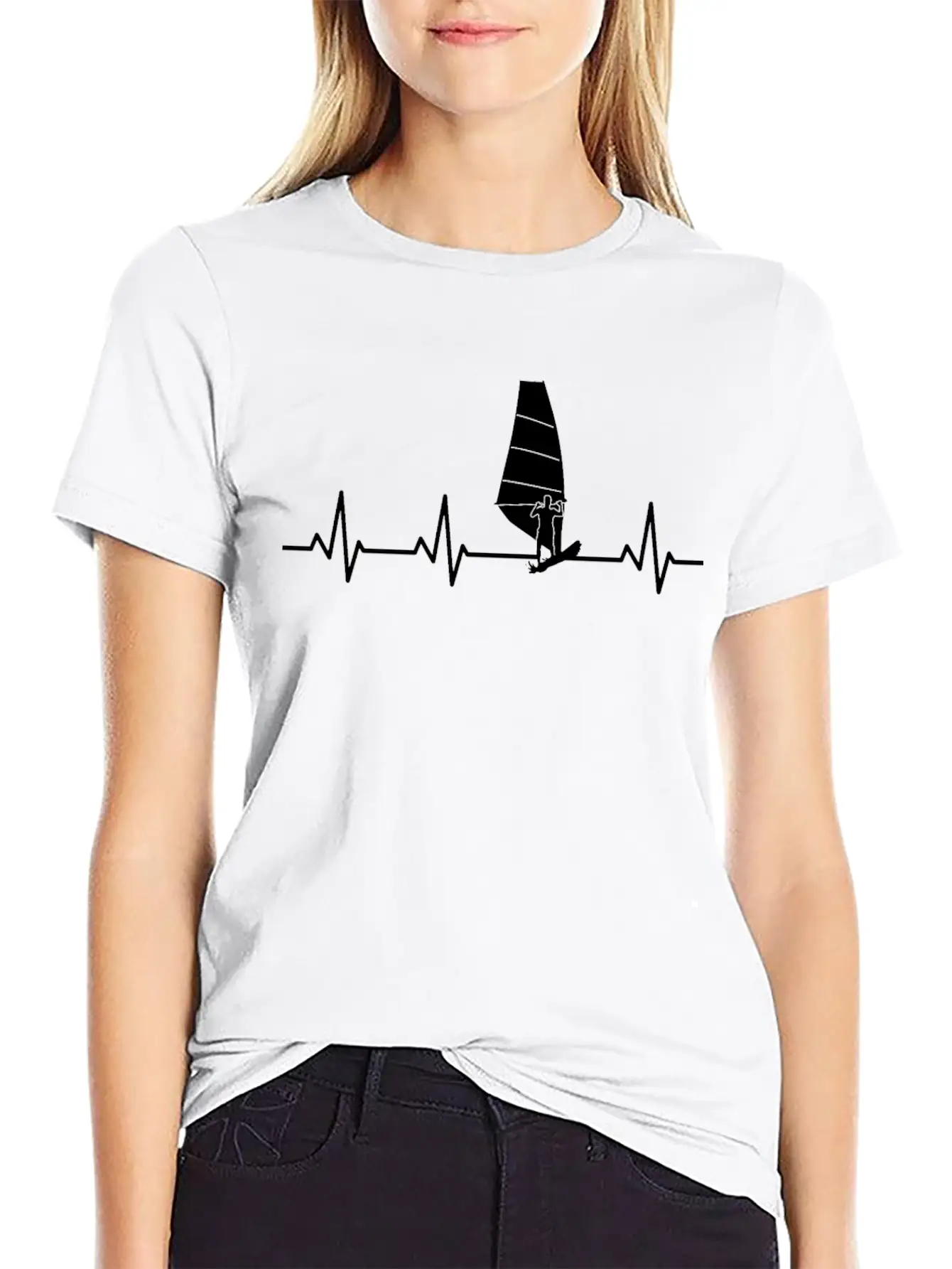 Windsurfer Pulse Line Lightweight Cotton T-Shirt – Daily Comfort Graphic Shirt