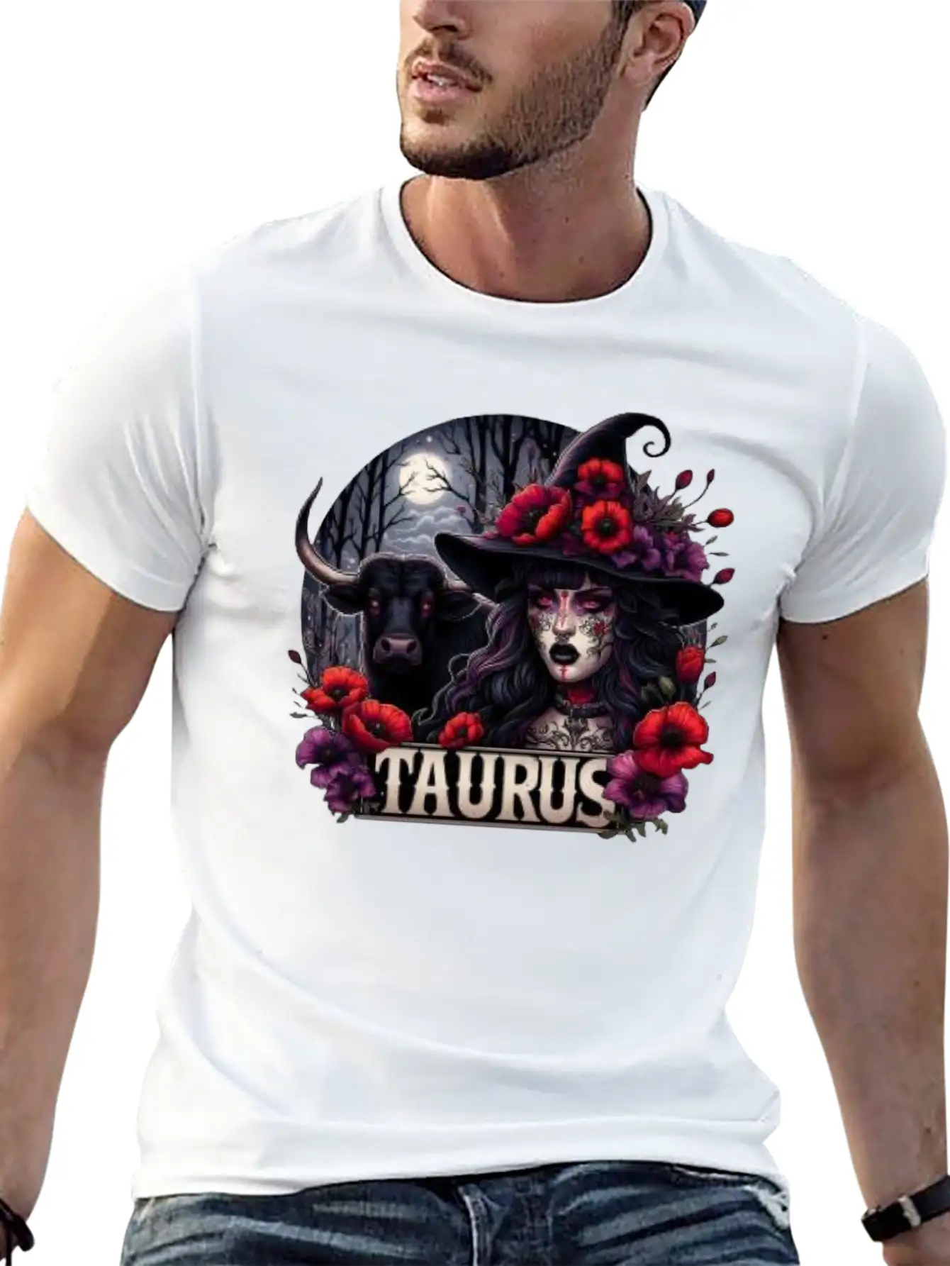 Witchy Zodiac Taurus Lightweight Cotton T-Shirt – Daily Comfort Graphic Shirt
