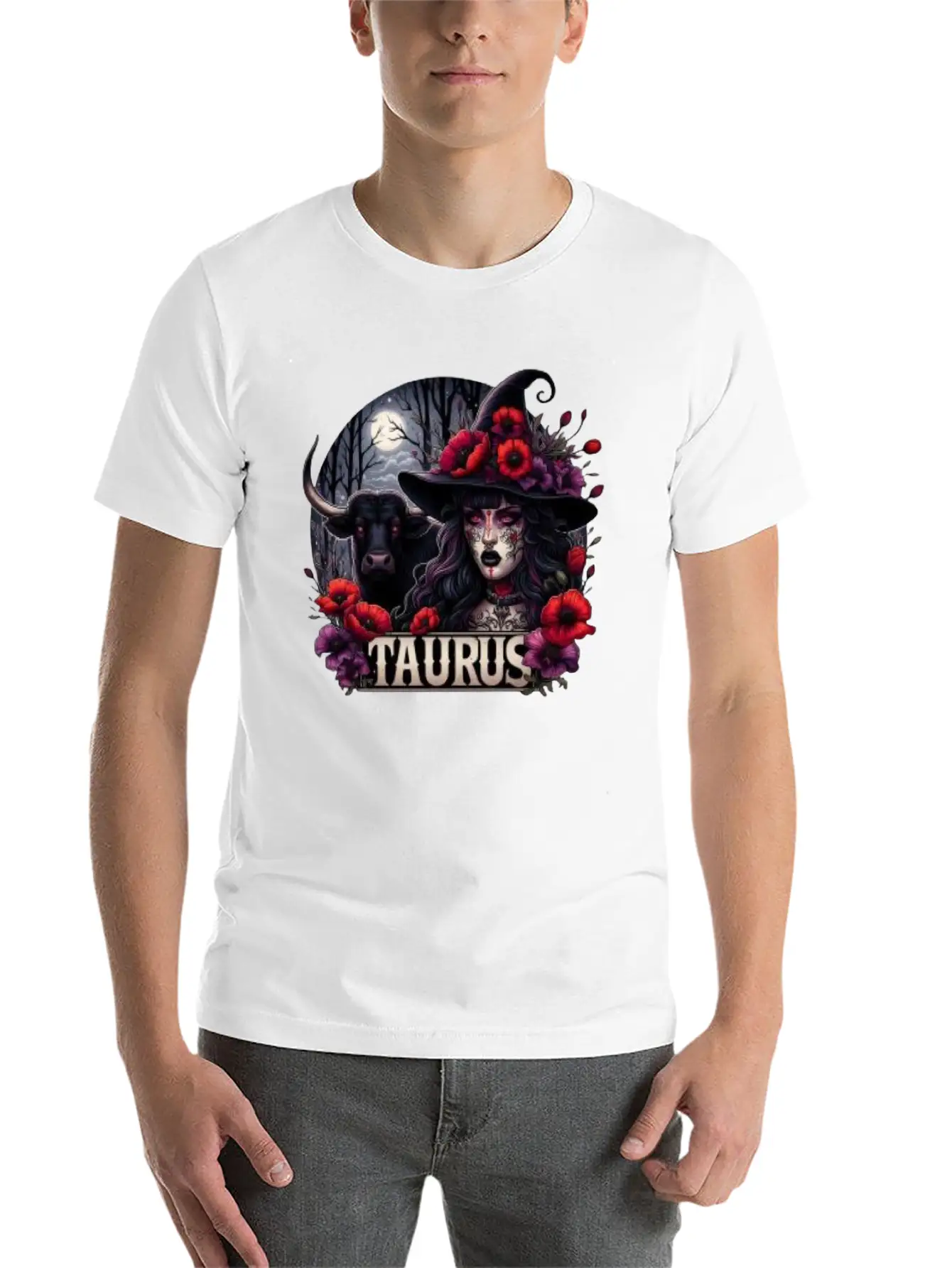 Witchy Zodiac Taurus Lightweight Cotton T-Shirt – Daily Comfort Graphic Shirt