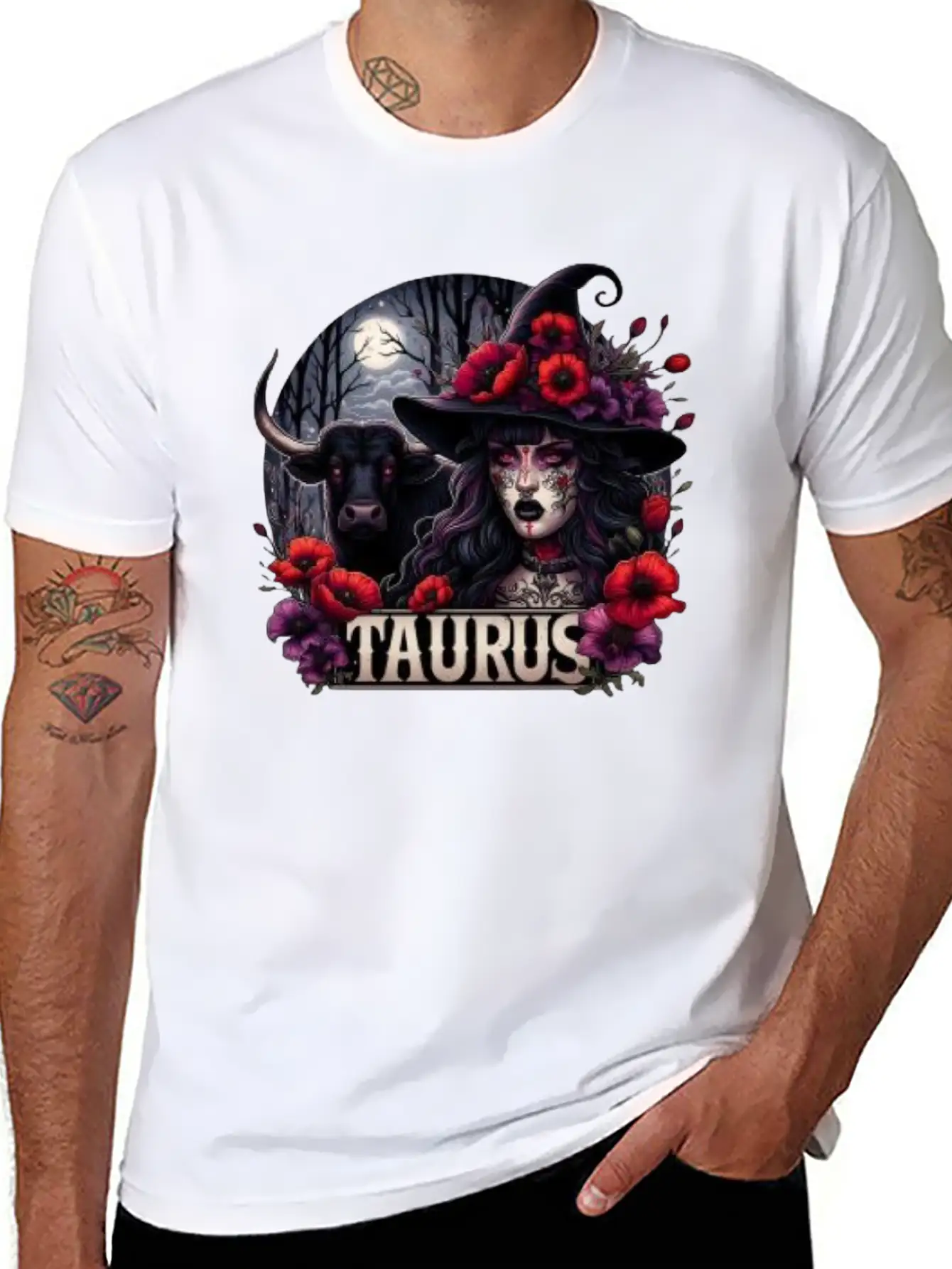 Witchy Zodiac Taurus Lightweight Cotton T-Shirt – Daily Comfort Graphic Shirt