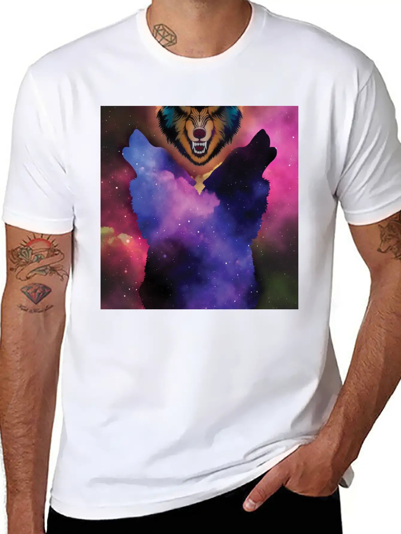 Wolf Howl - Space Wolf Animal Lover Gift Lightweight Cotton T-Shirt – Daily Comfort Graphic Shirt