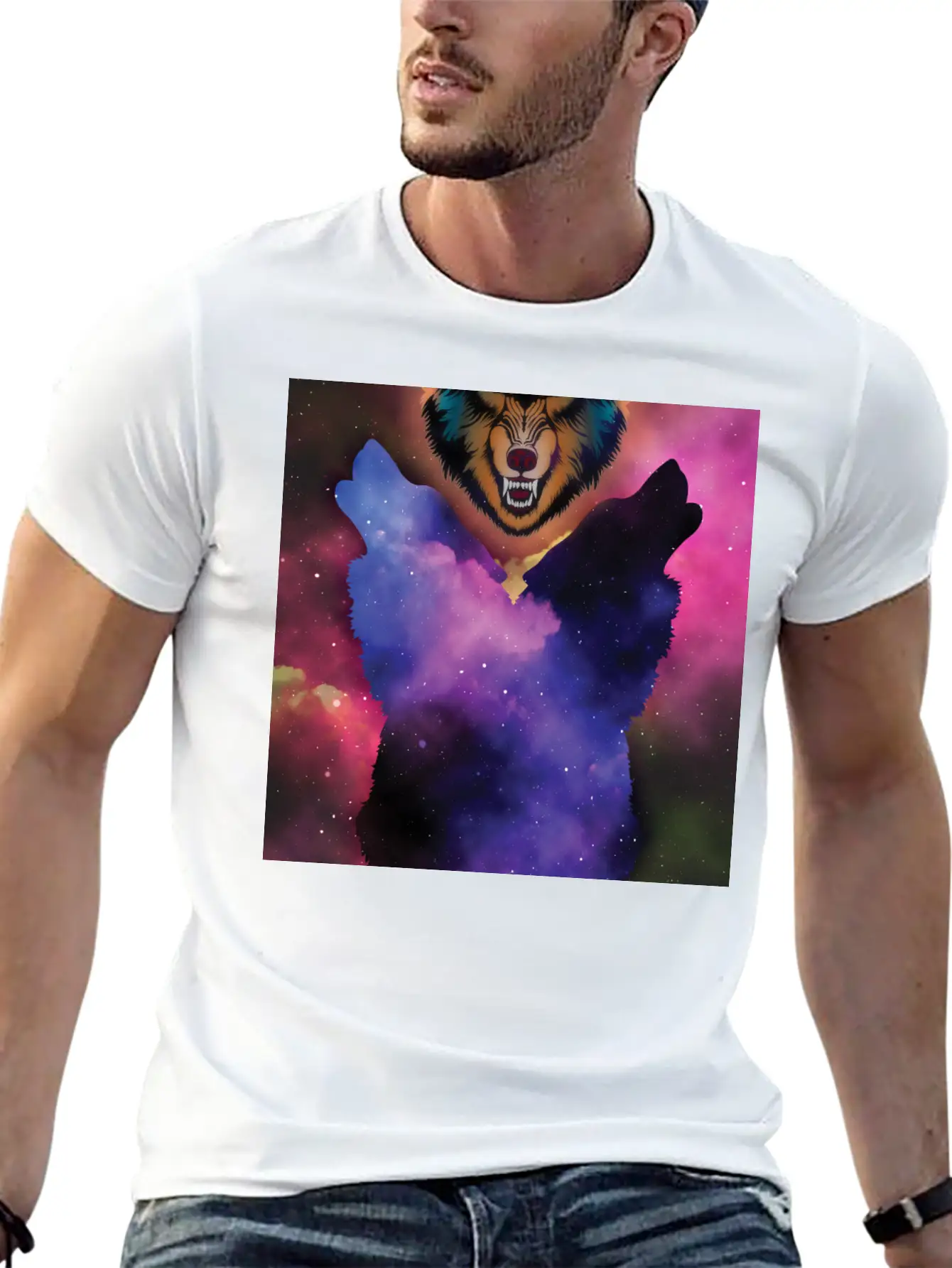 Wolf Howl - Space Wolf Animal Lover Gift Lightweight Cotton T-Shirt – Daily Comfort Graphic Shirt