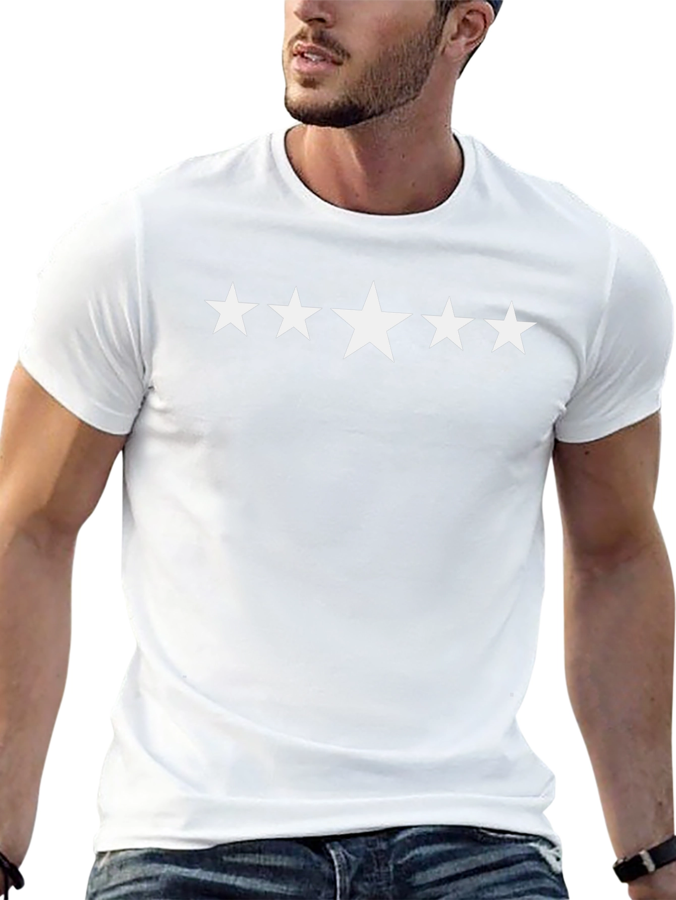 5 Star Black Cotton T-Shirt - Casual Style