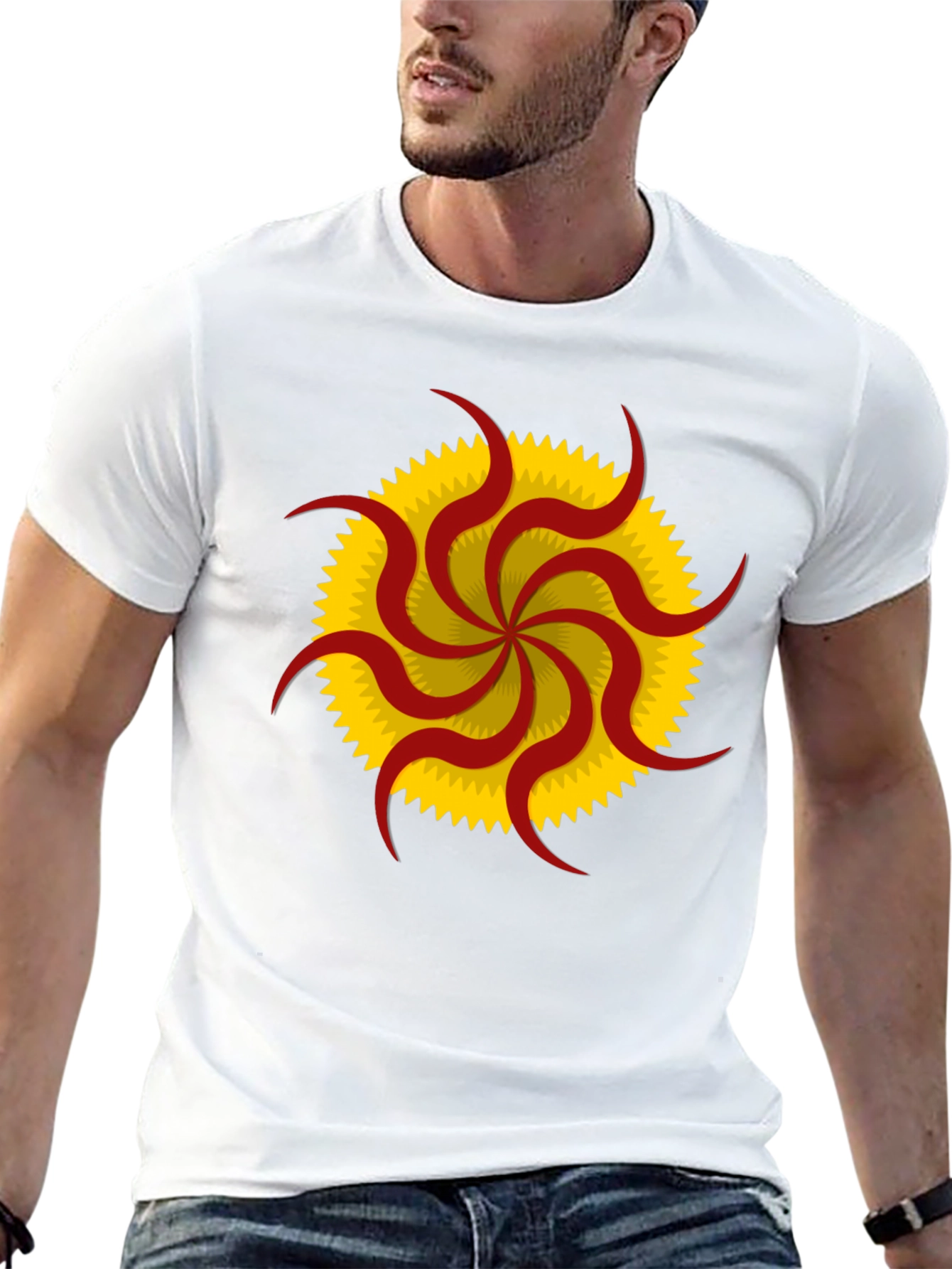 Unique Sunburst Graphic Tee - Black Cotton Casual Shirt