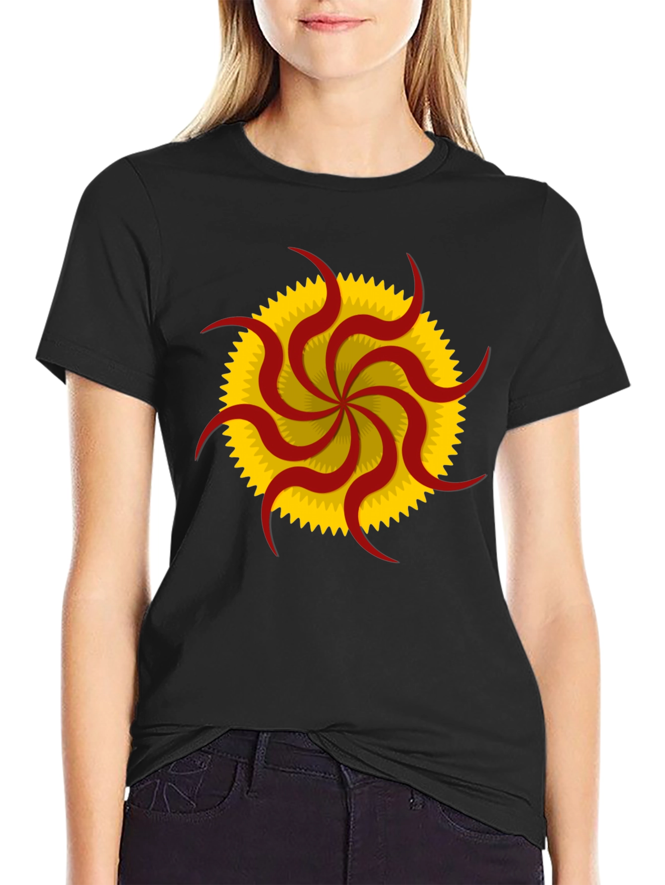 Unique Sunburst Graphic Tee - Black Cotton Casual Shirt