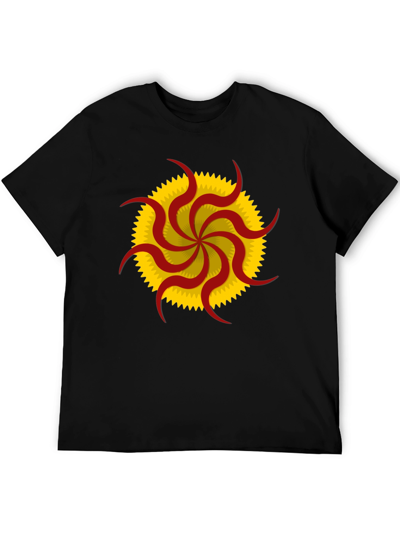 Unique Sunburst Graphic Tee - Black Cotton Casual Shirt
