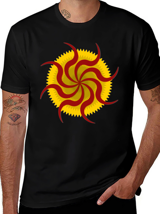 Unique Sunburst Graphic Tee - Black Cotton Casual Shirt