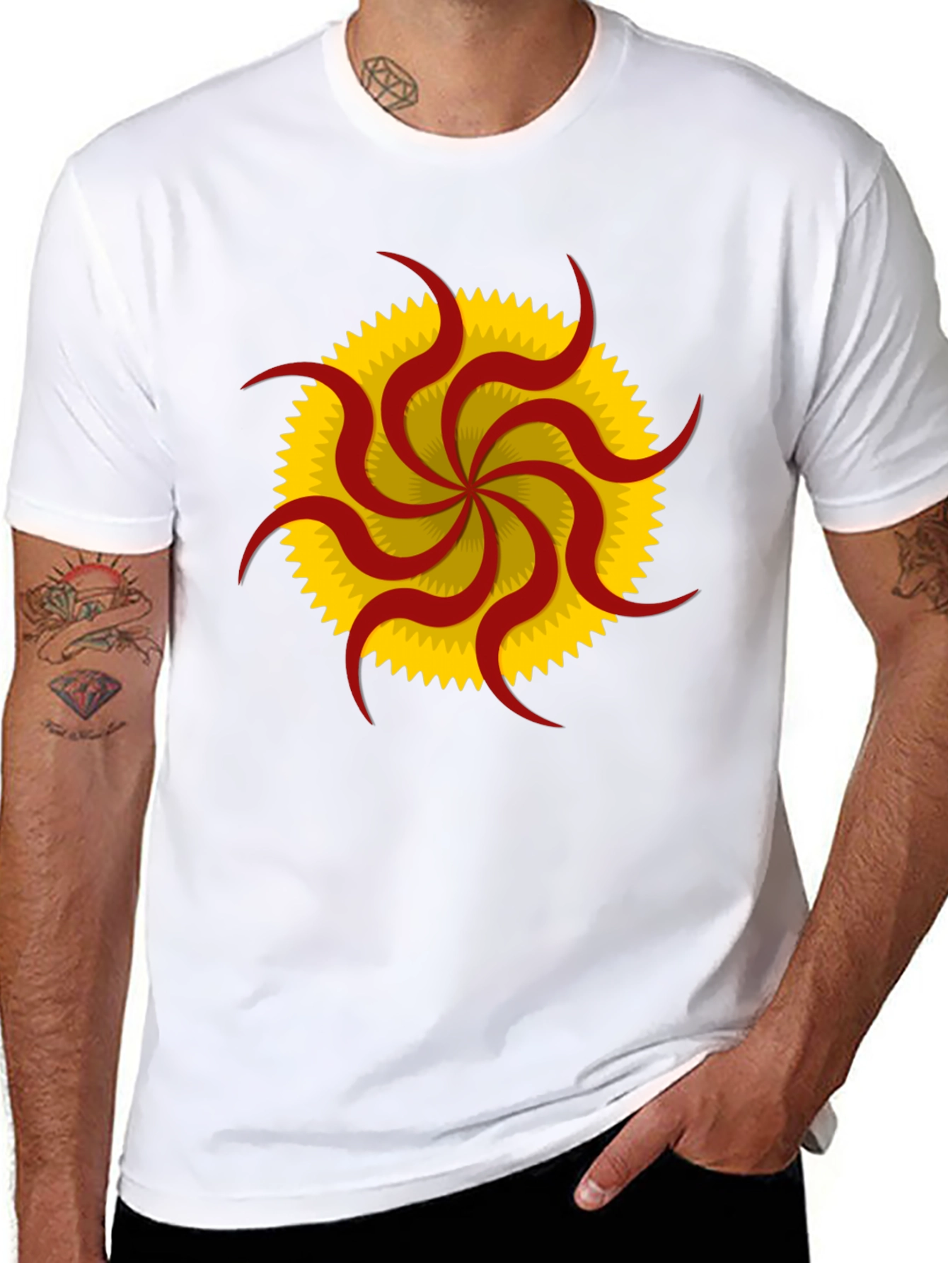 Unique Sunburst Graphic Tee - Black Cotton Casual Shirt