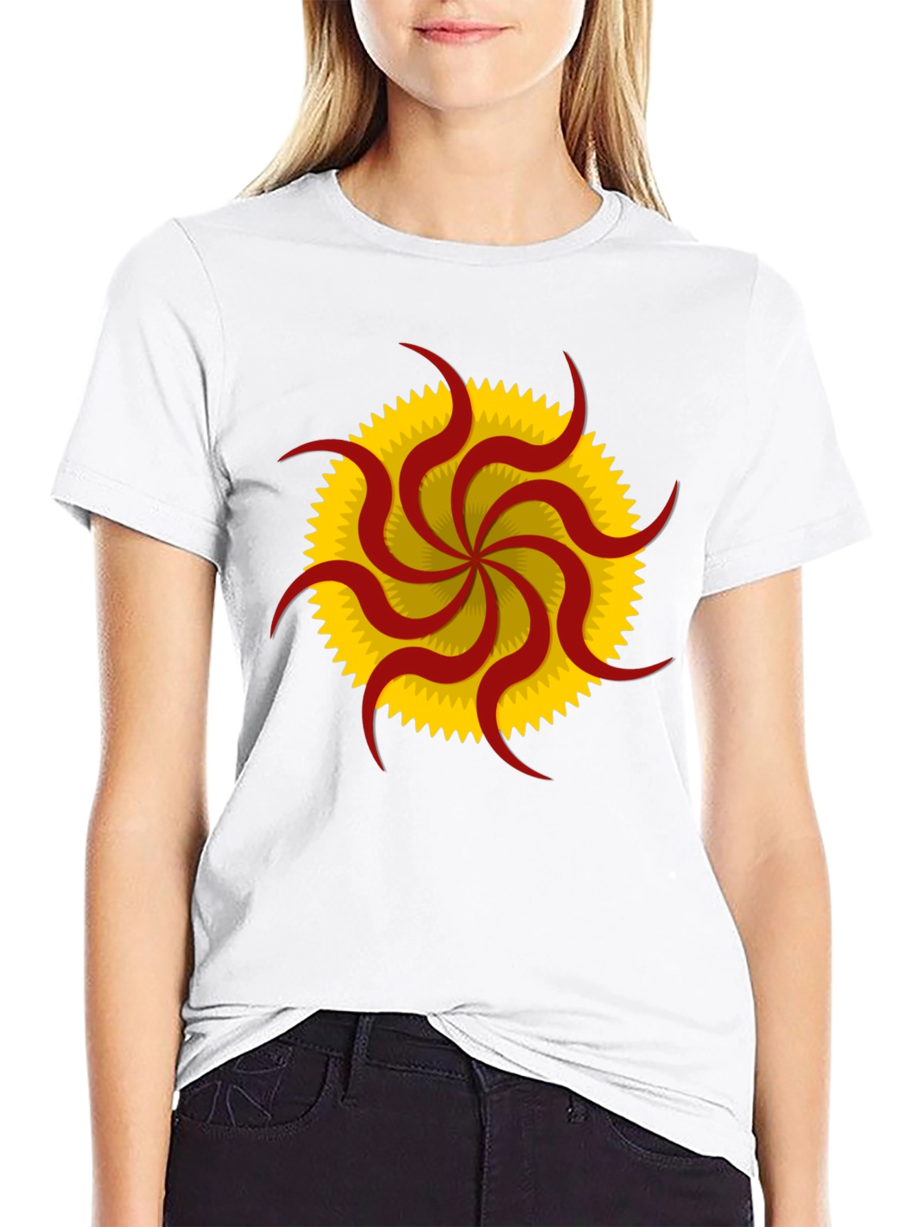 Unique Sunburst Graphic Tee - Black Cotton Casual Shirt