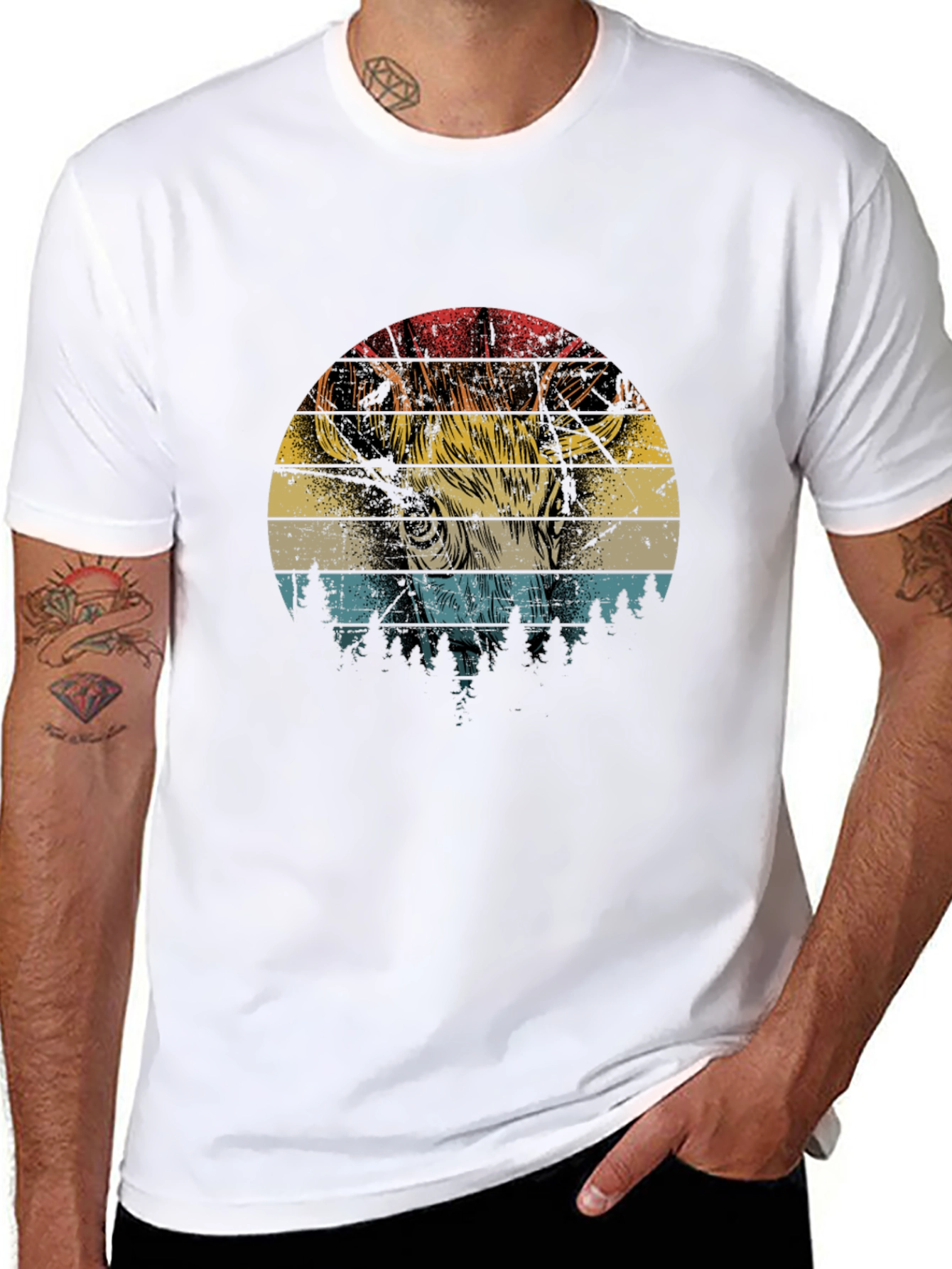 Retro Deer Graphic T-Shirt - Black