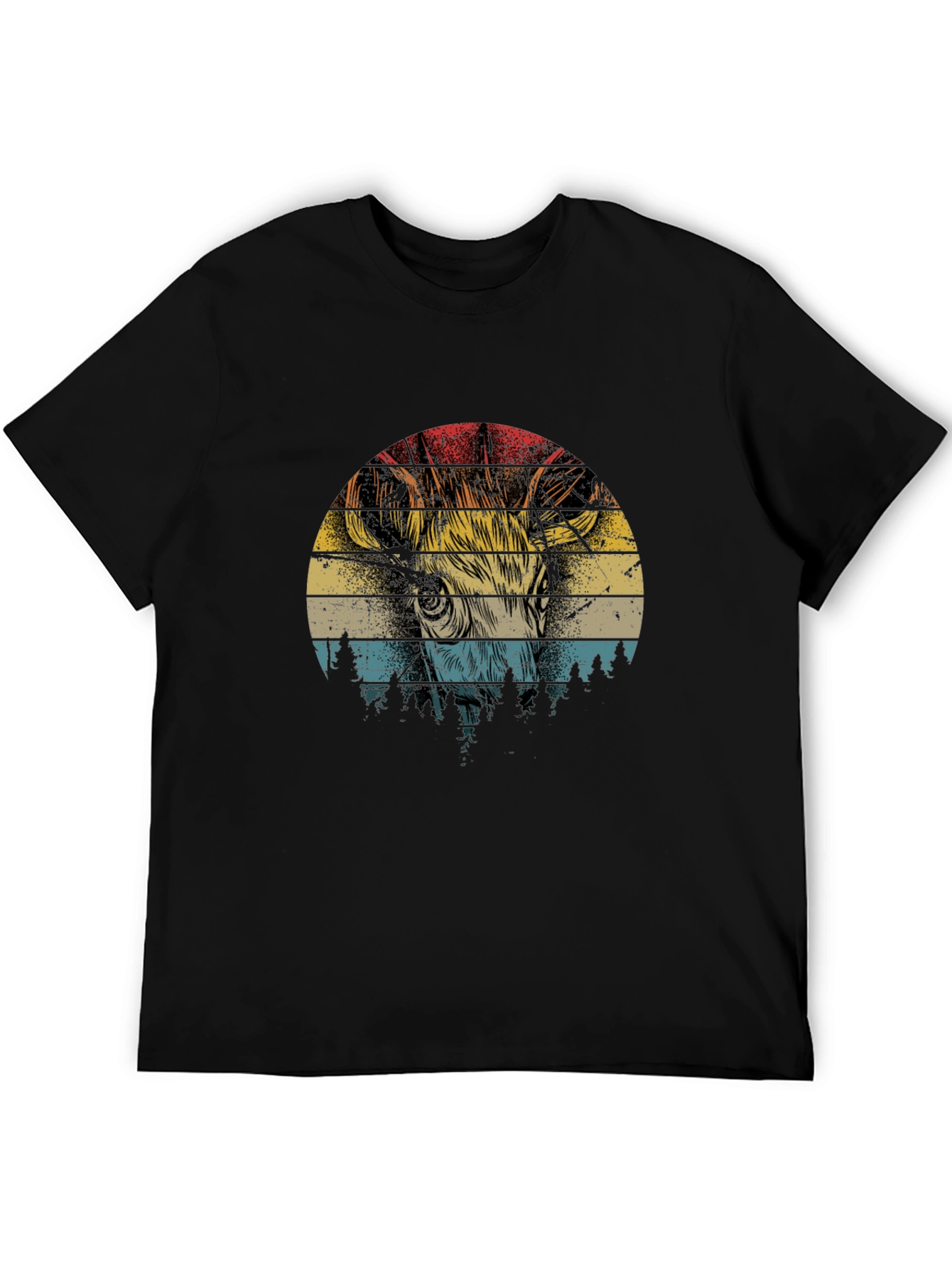 Retro Deer Graphic T-Shirt - Black