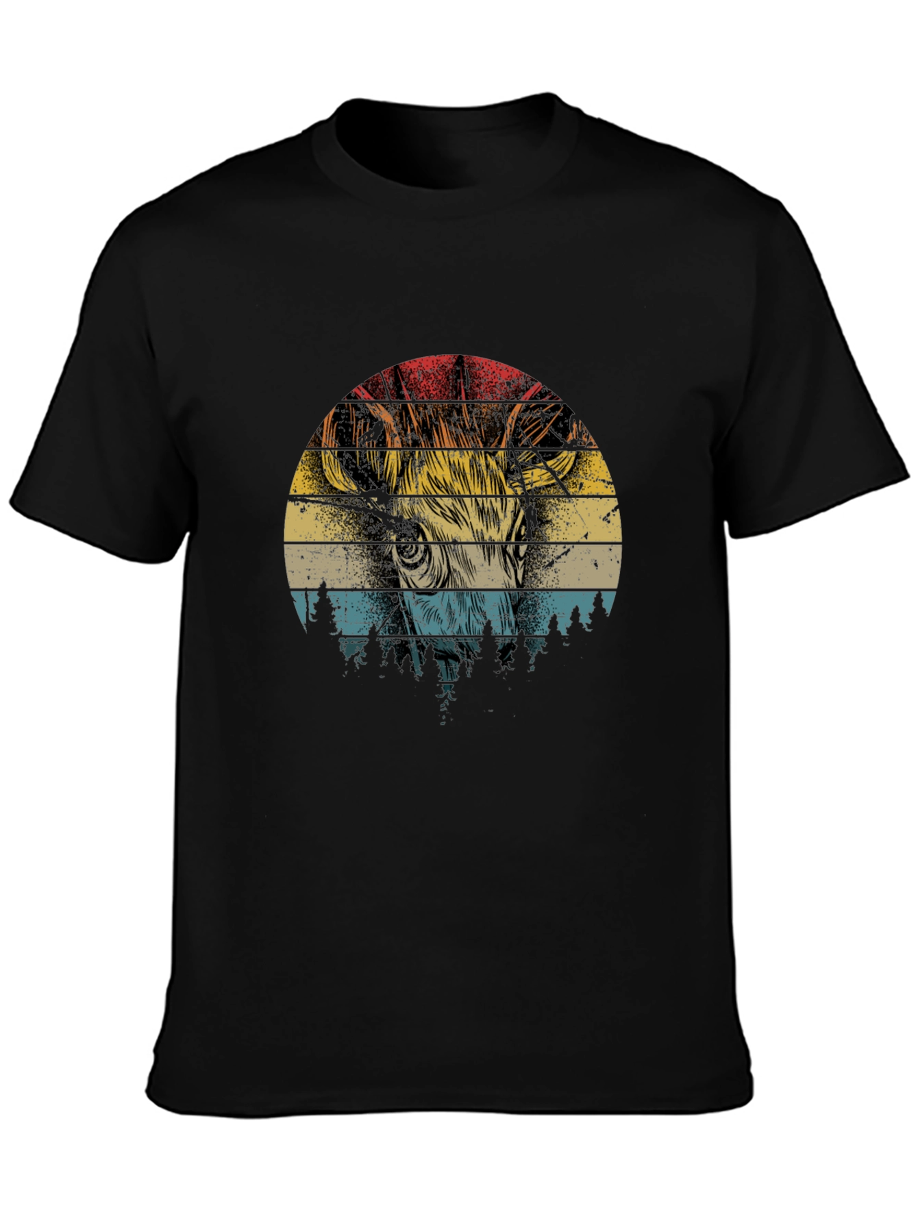 Retro Deer Graphic T-Shirt - Black