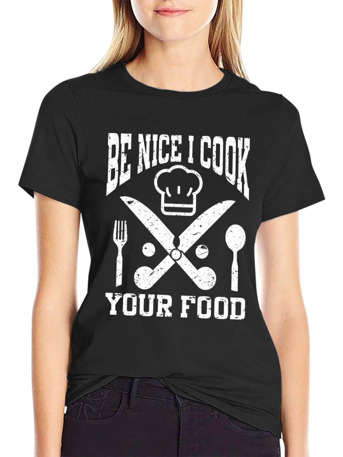 Be Nice I Cook Your Food Black Graphic T-Shirt