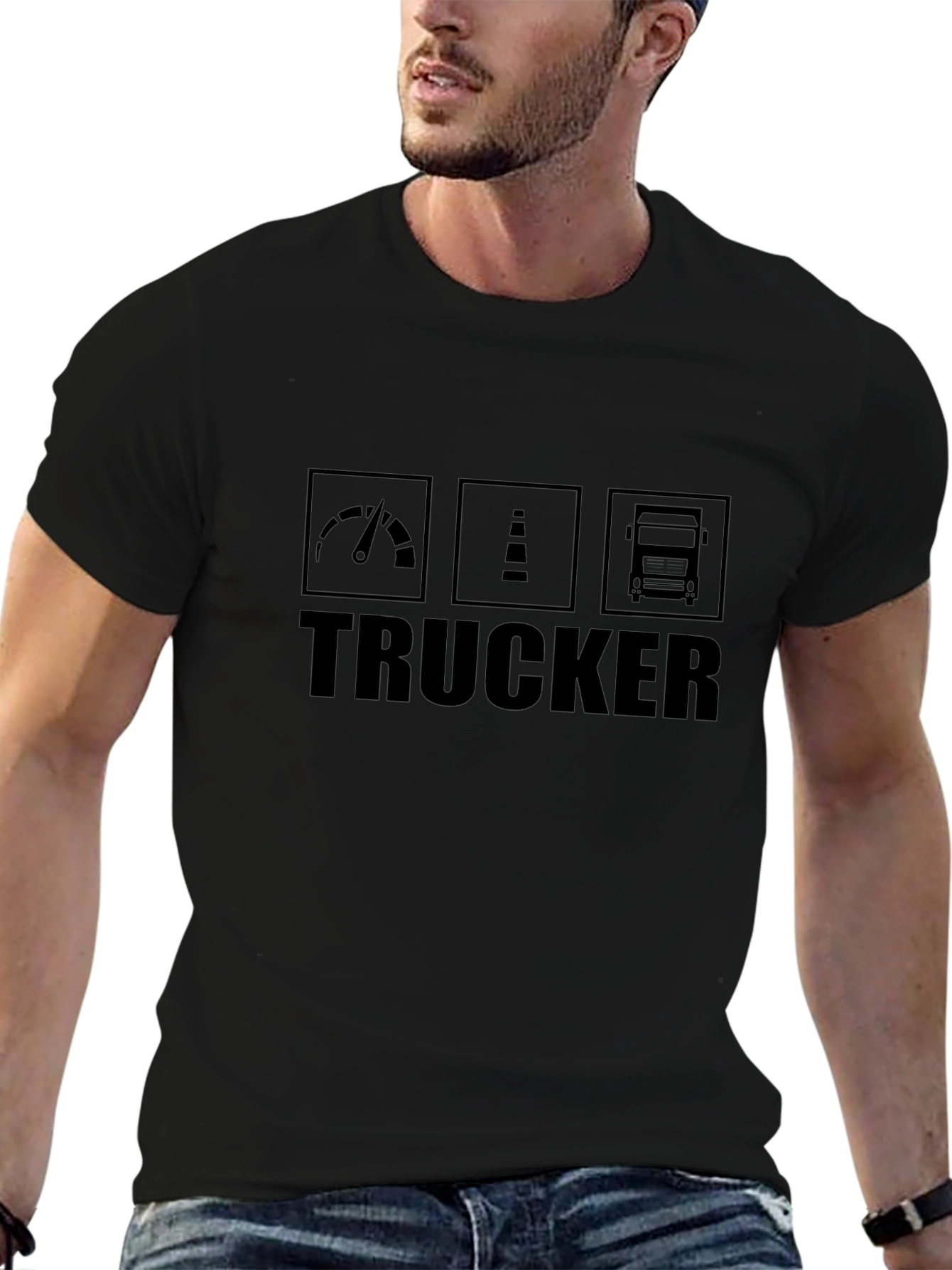 Trucker Tee - Black Graphic T-Shirt for Men