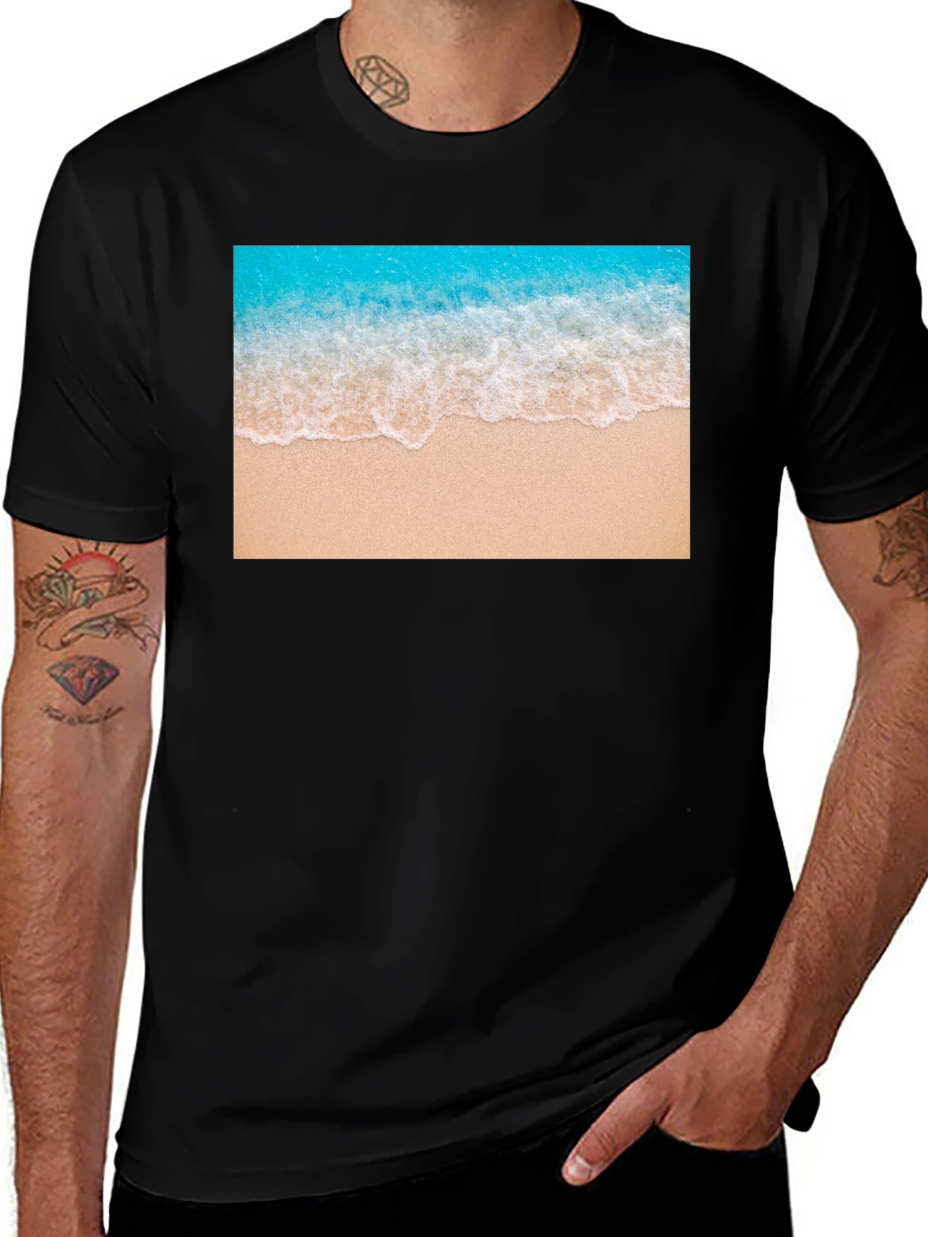 Beach Wave Graphic Black T-Shirt