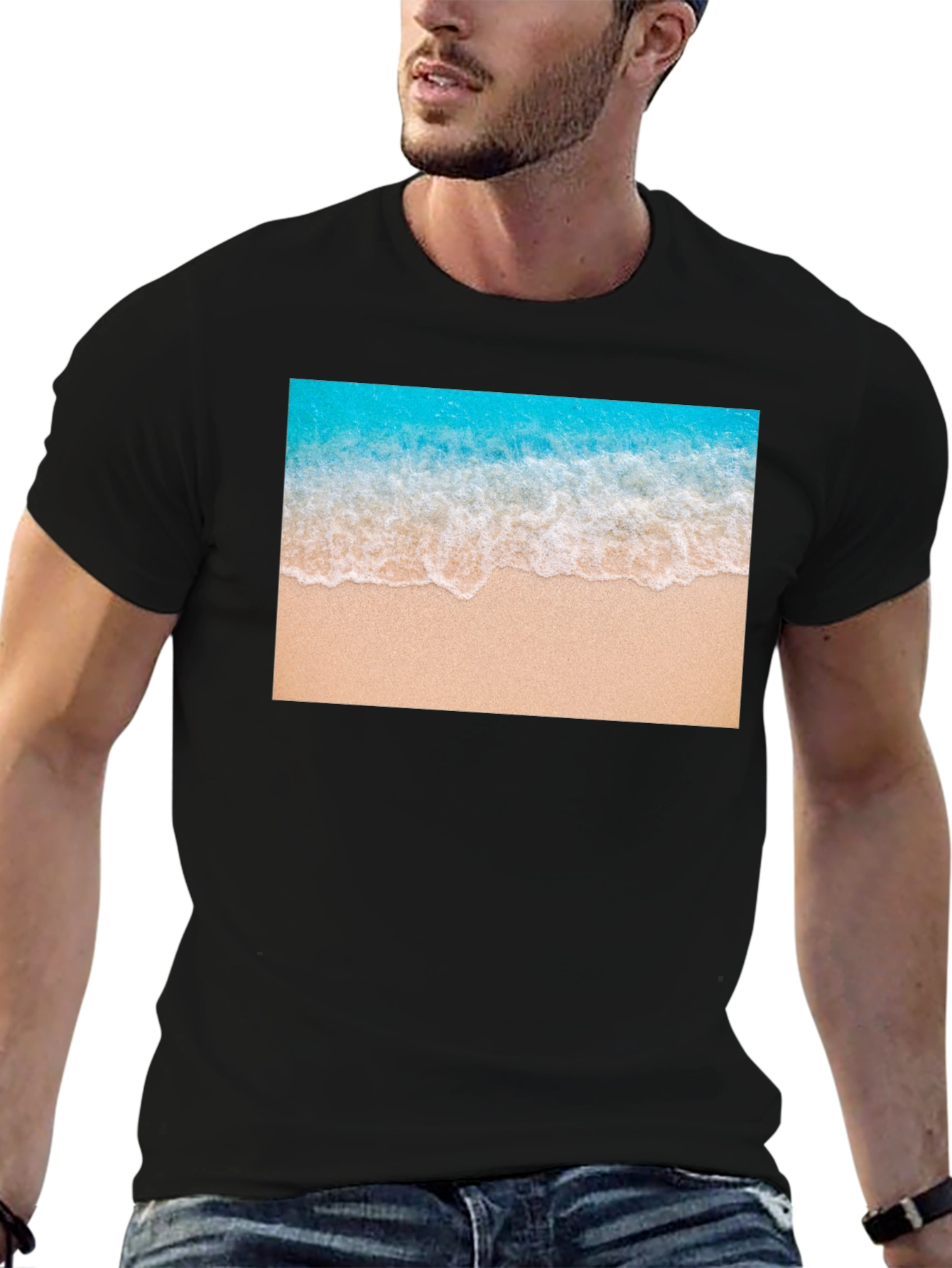 Beach Wave Graphic Black T-Shirt