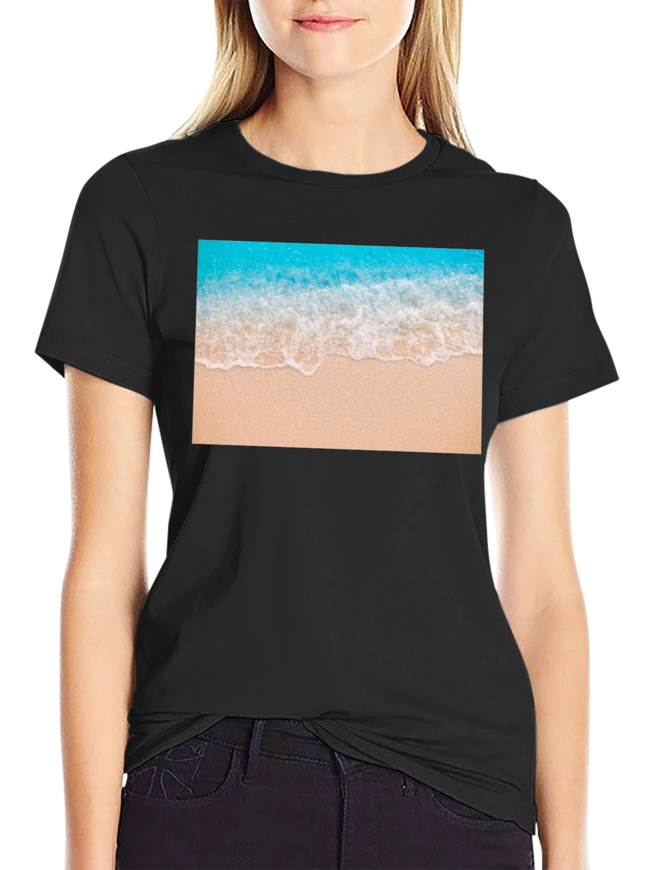 Beach Wave Graphic Black T-Shirt