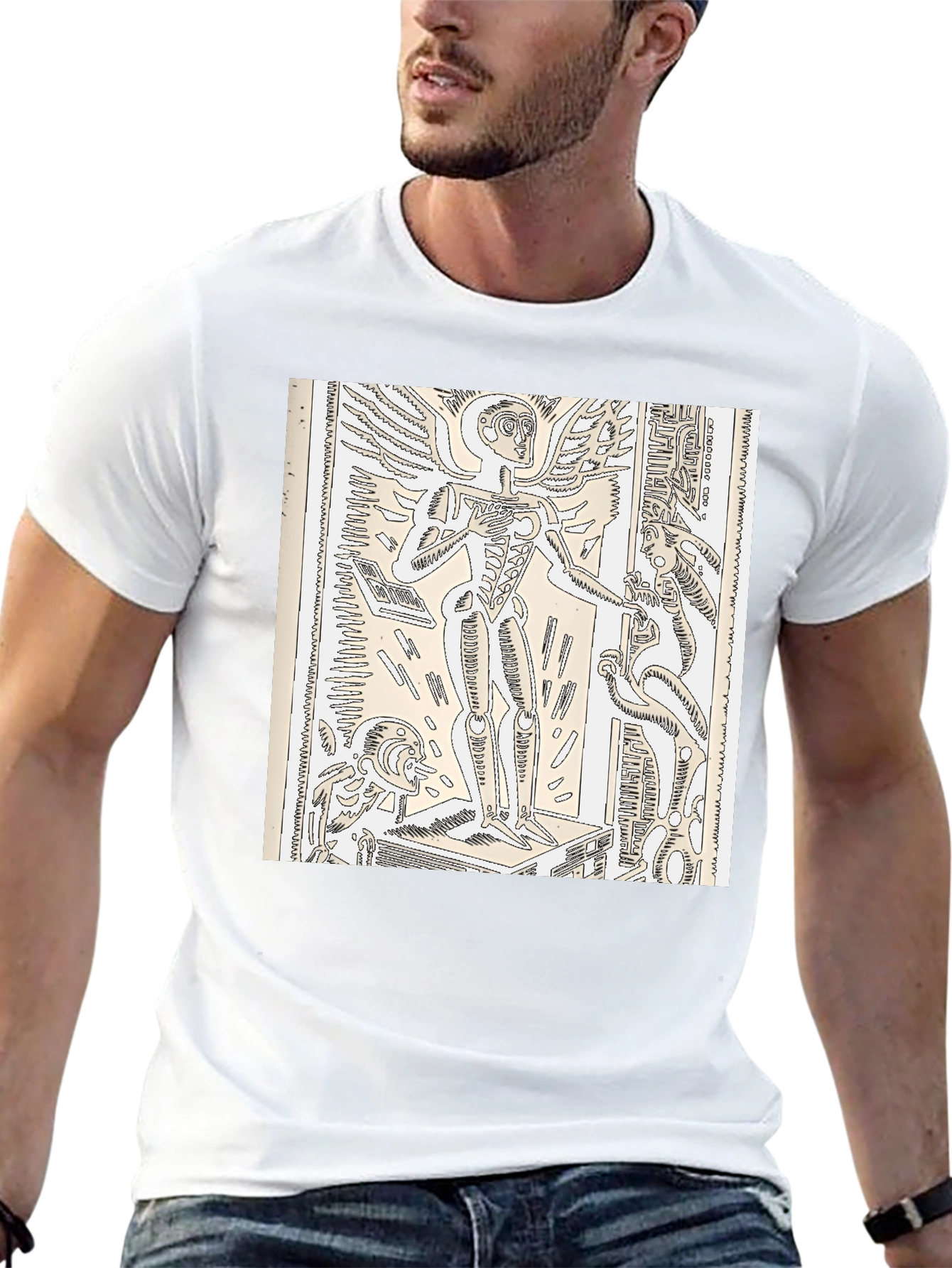 Unique Graphic Tee - Winged Skeleton Design