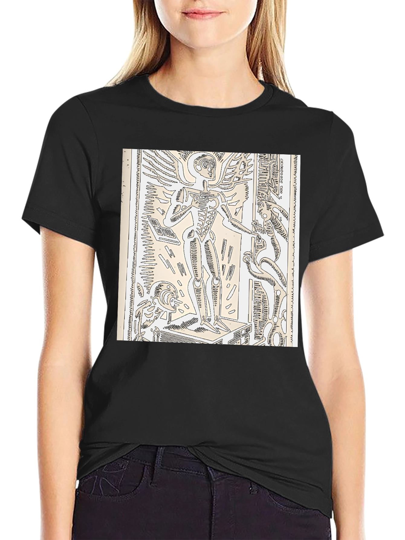 Unique Graphic Tee - Winged Skeleton Design