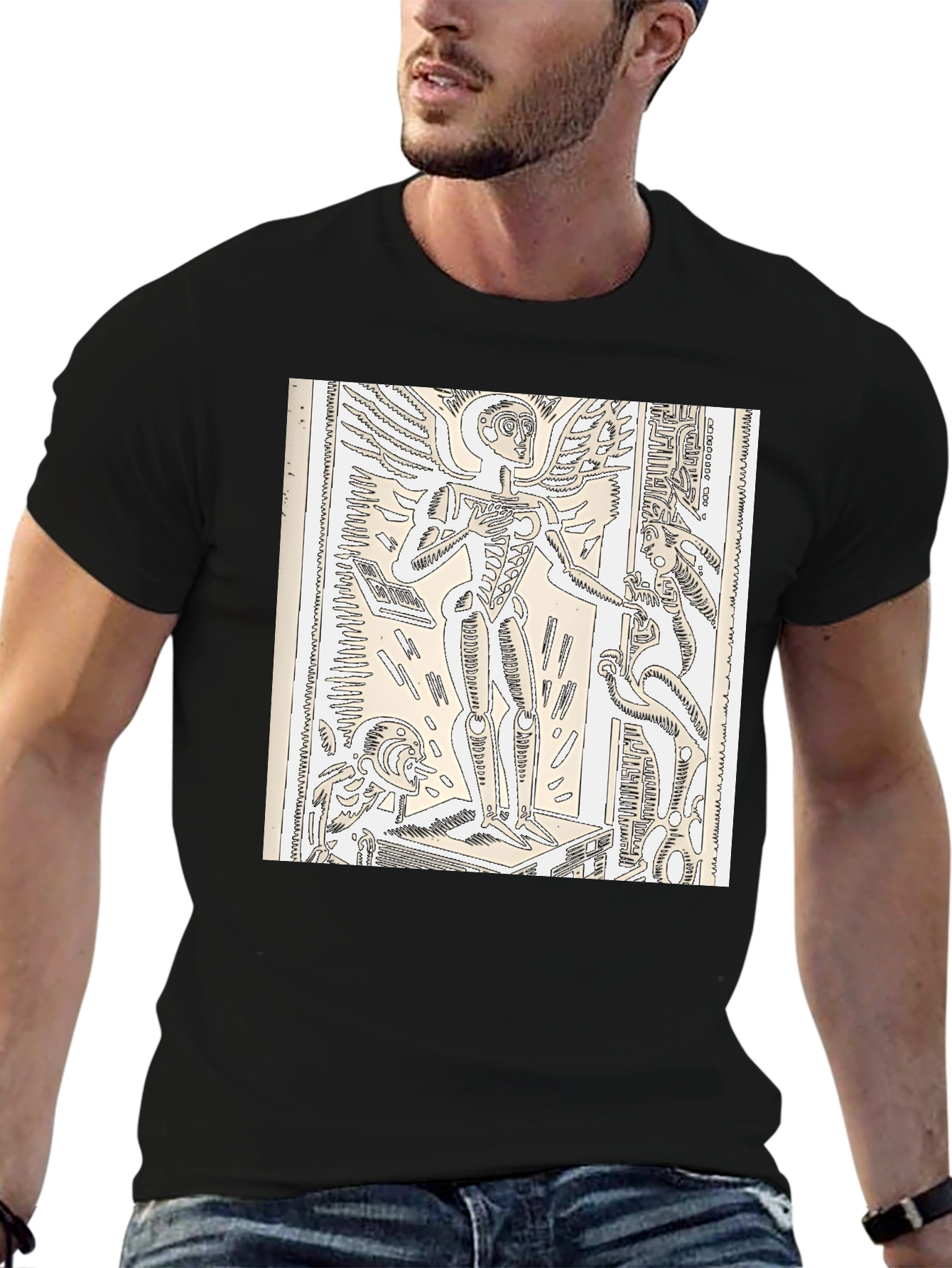 Unique Graphic Tee - Winged Skeleton Design